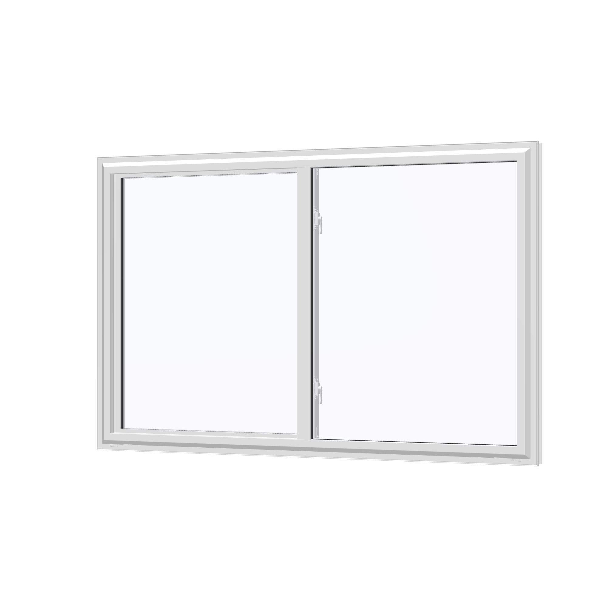 Angled exterior view of the 60 × 40 inch single slider with tilt, white exterior / white interior, without nailing flange