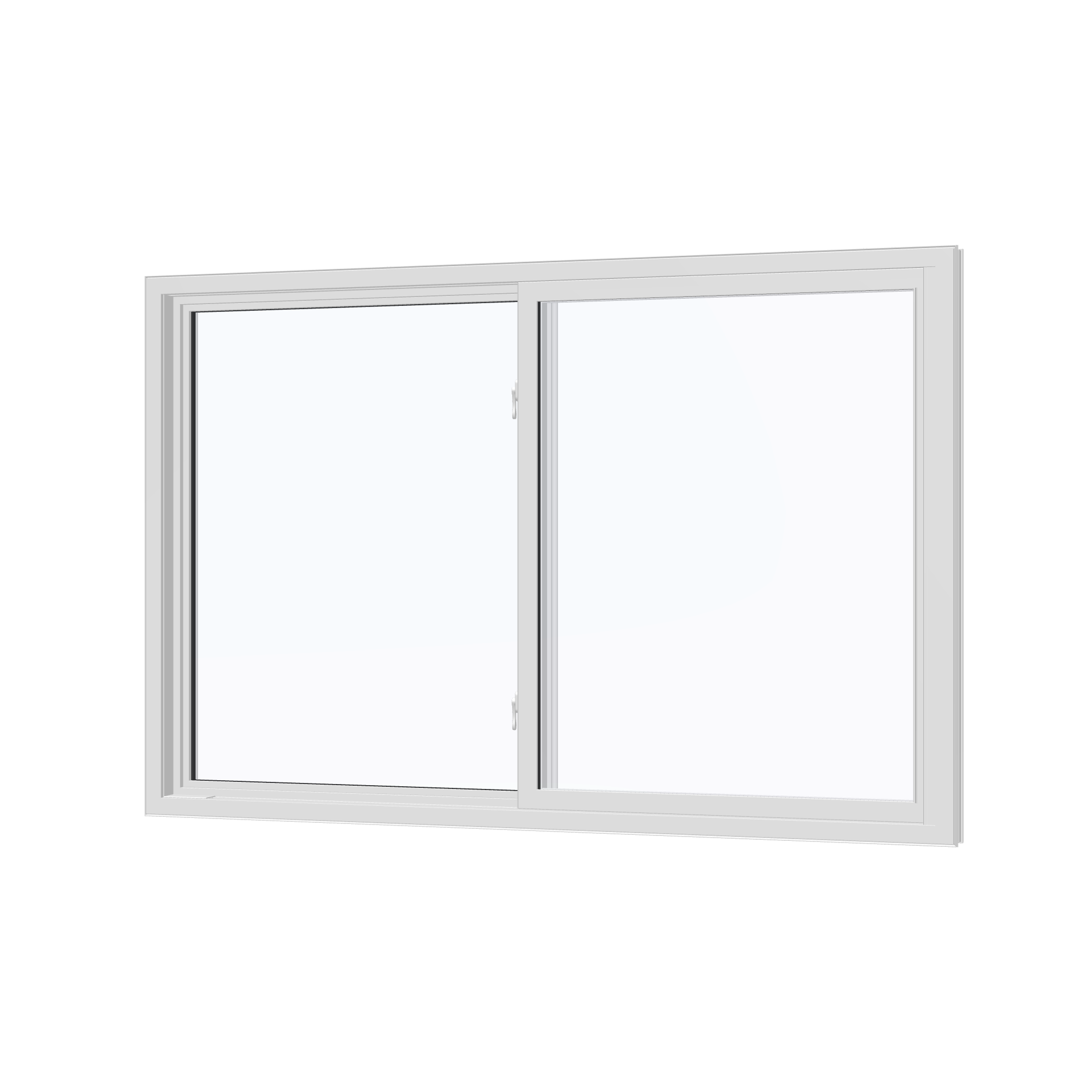 Angled interior view of the 60 × 40 inch single slider with tilt, white exterior / white interior, without nailing flange