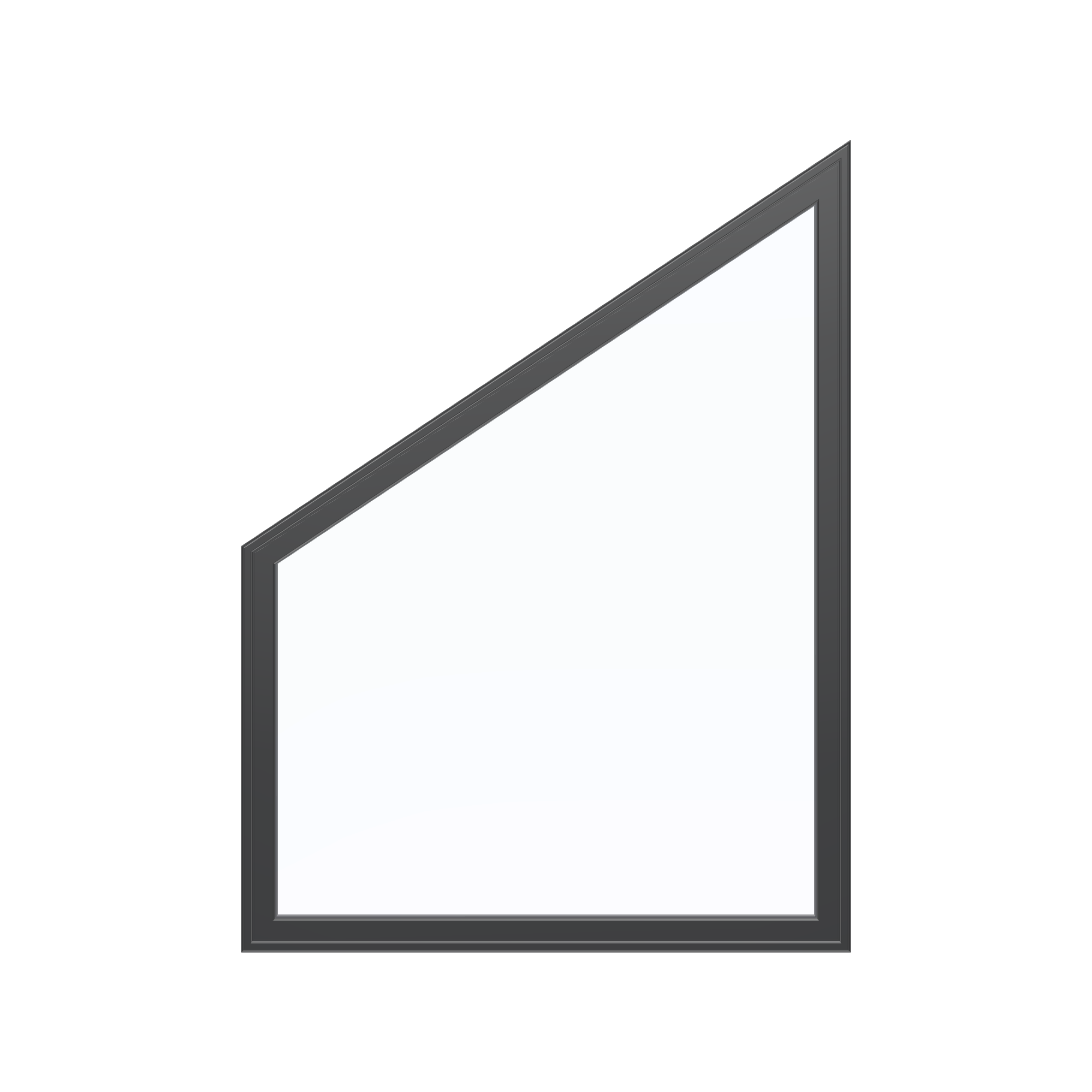 Straight exterior view of the 36 × 48 inch trapezoid (left), black exterior / black interior, without nailing flange