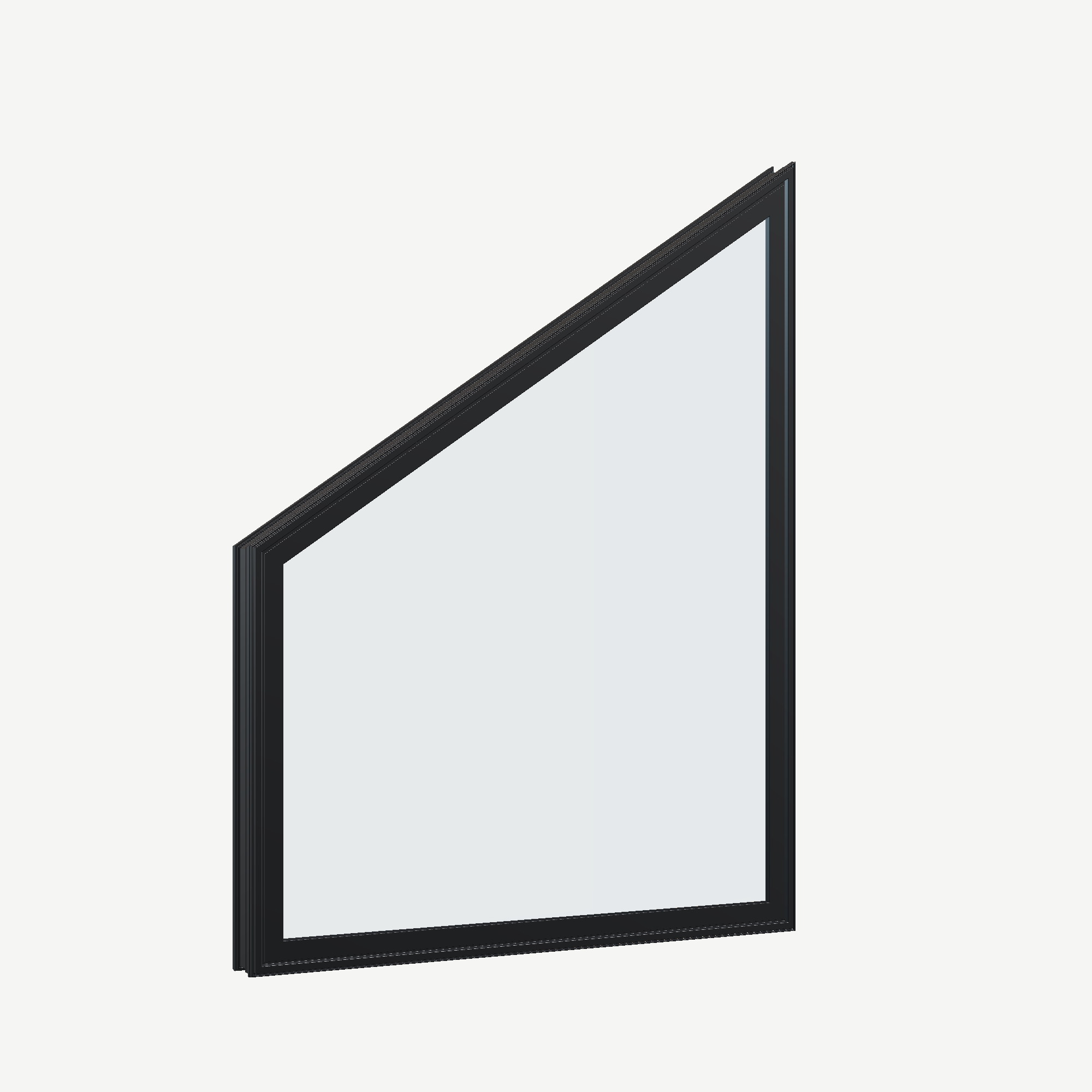 Opposite exterior angle of the 36 × 48 inch trapezoid (left), black exterior / black interior, without nailing flange
