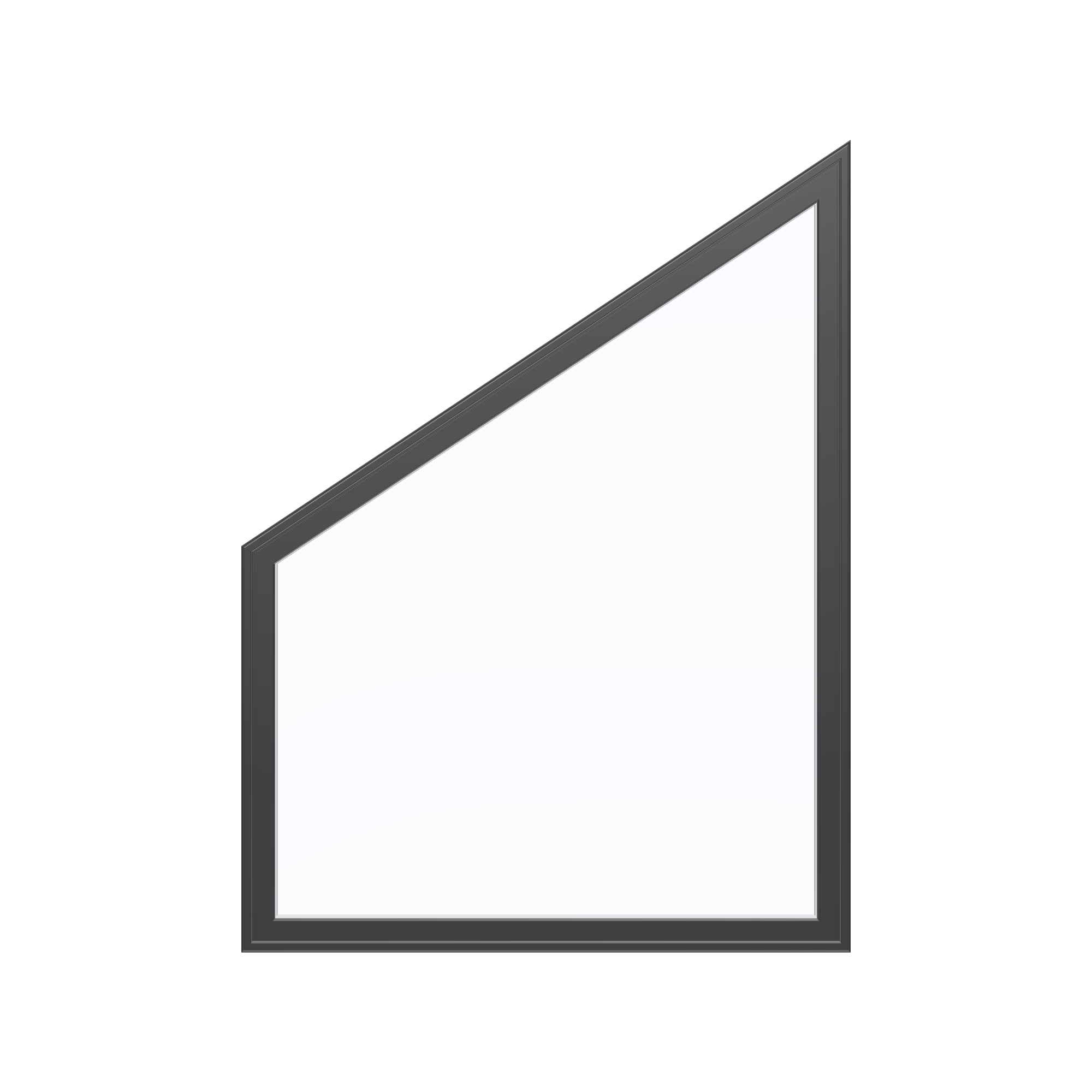 Straight exterior view of the 36 × 48 inch trapezoid (left), black exterior / white interior, without nailing flange