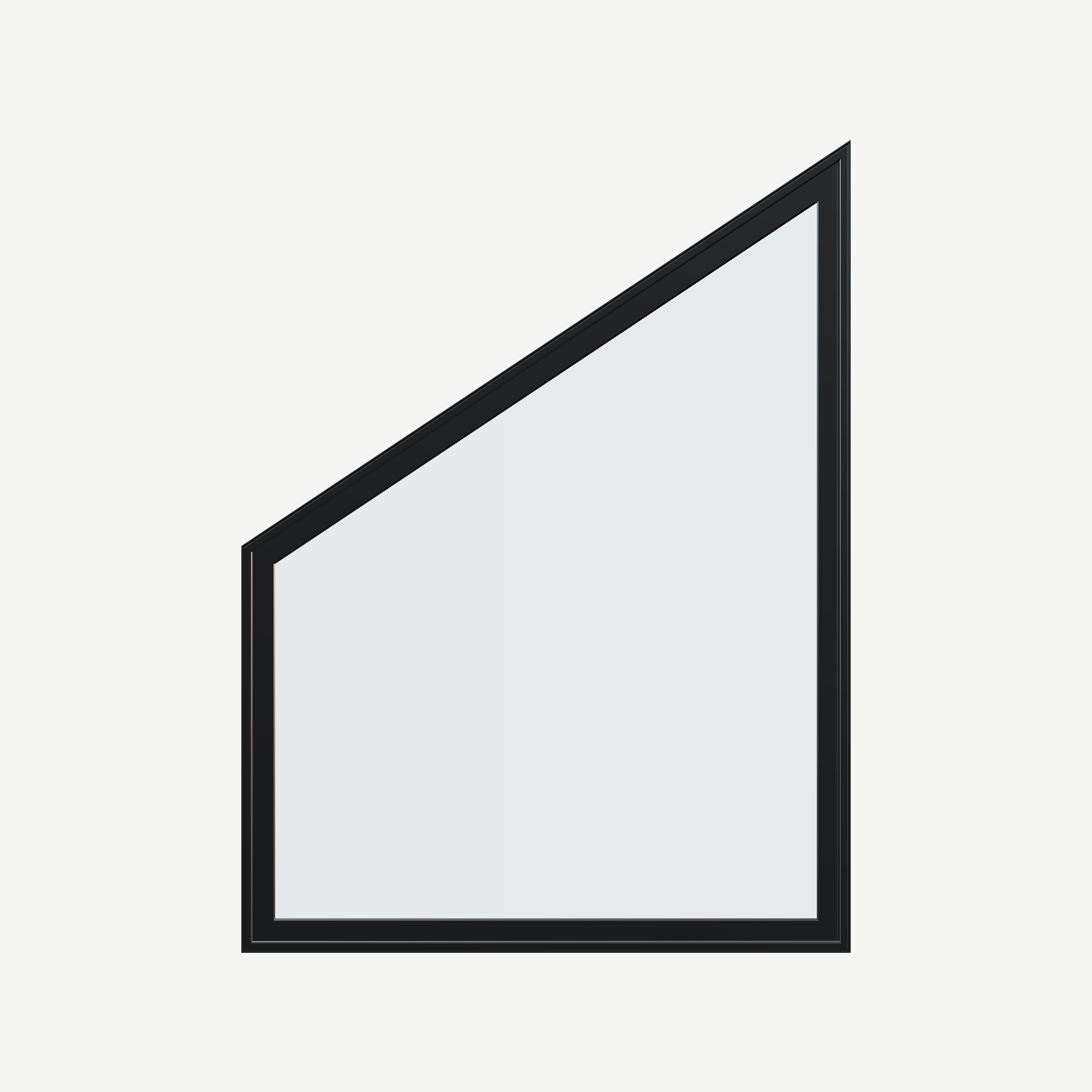 Straight exterior view of the 36 × 48 inch trapezoid (left), black exterior / white interior, without nailing flange