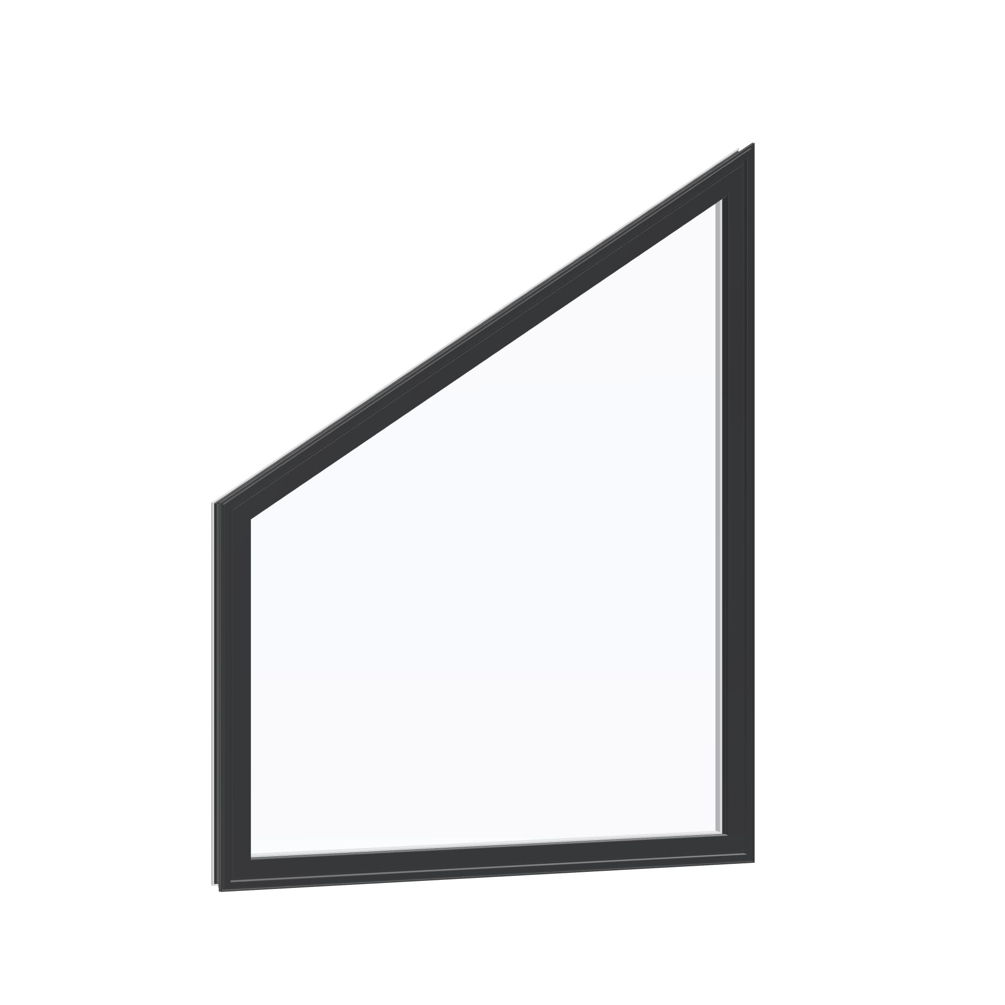 Opposite exterior angle of the 36 × 48 inch trapezoid (left), black exterior / white interior, without nailing flange