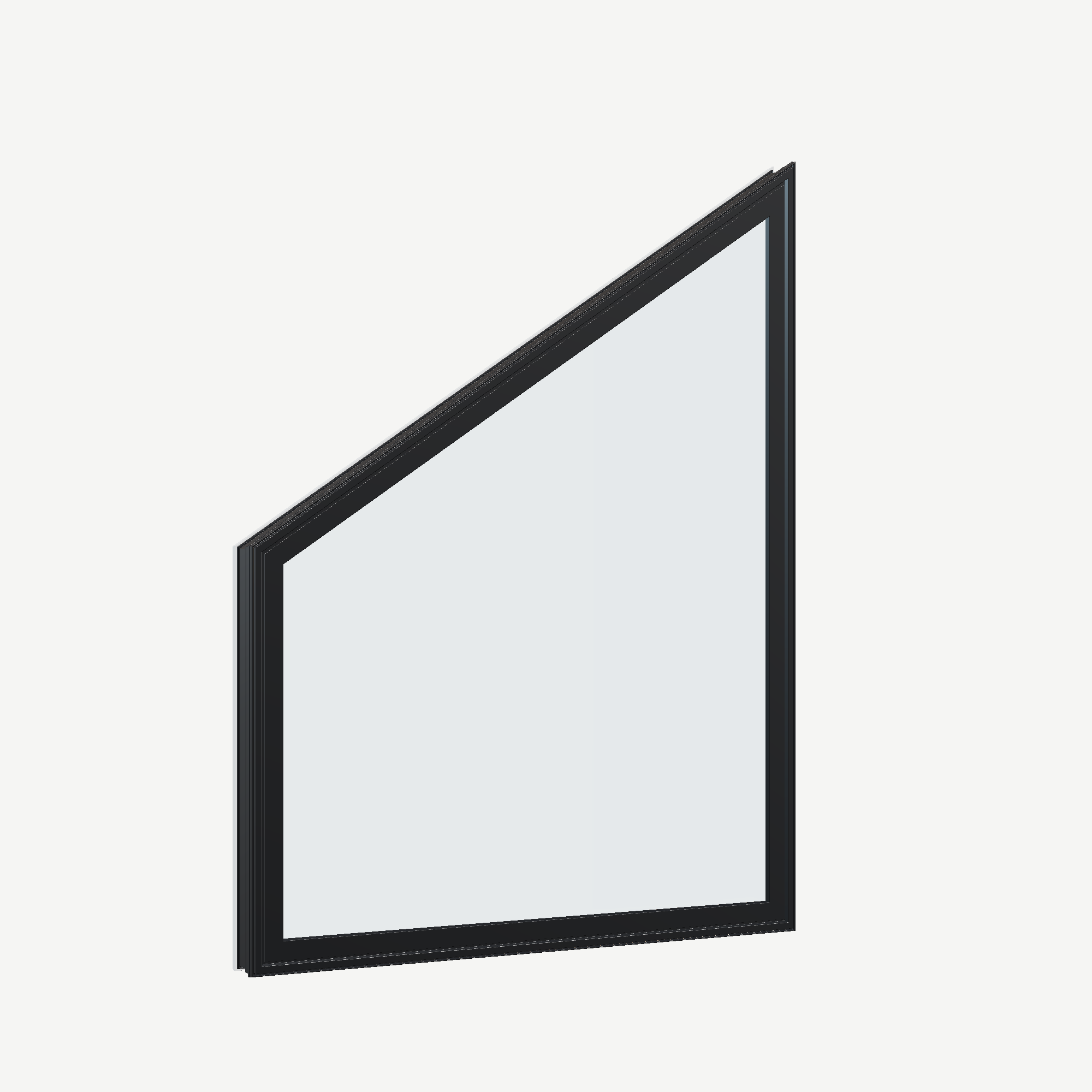 Opposite exterior angle of the 36 × 48 inch trapezoid (left), black exterior / white interior, without nailing flange