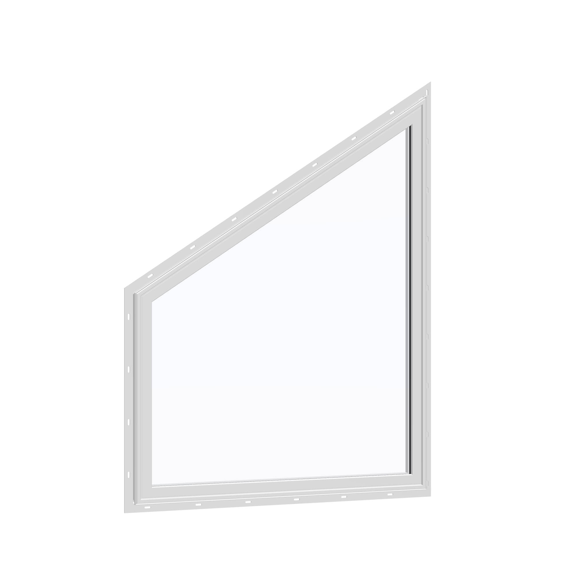 Opposite exterior angle of the 36 × 48 inch trapezoid (left), white exterior / white interior, with nailing flange