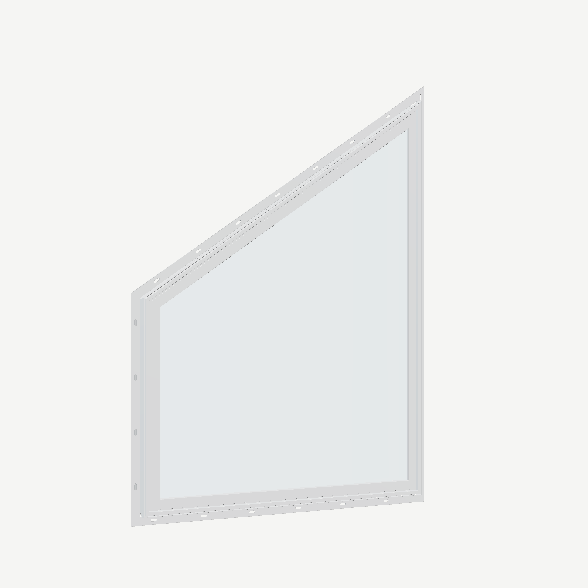 Opposite exterior angle of the 36 × 48 inch trapezoid (left), white exterior / white interior, with nailing flange