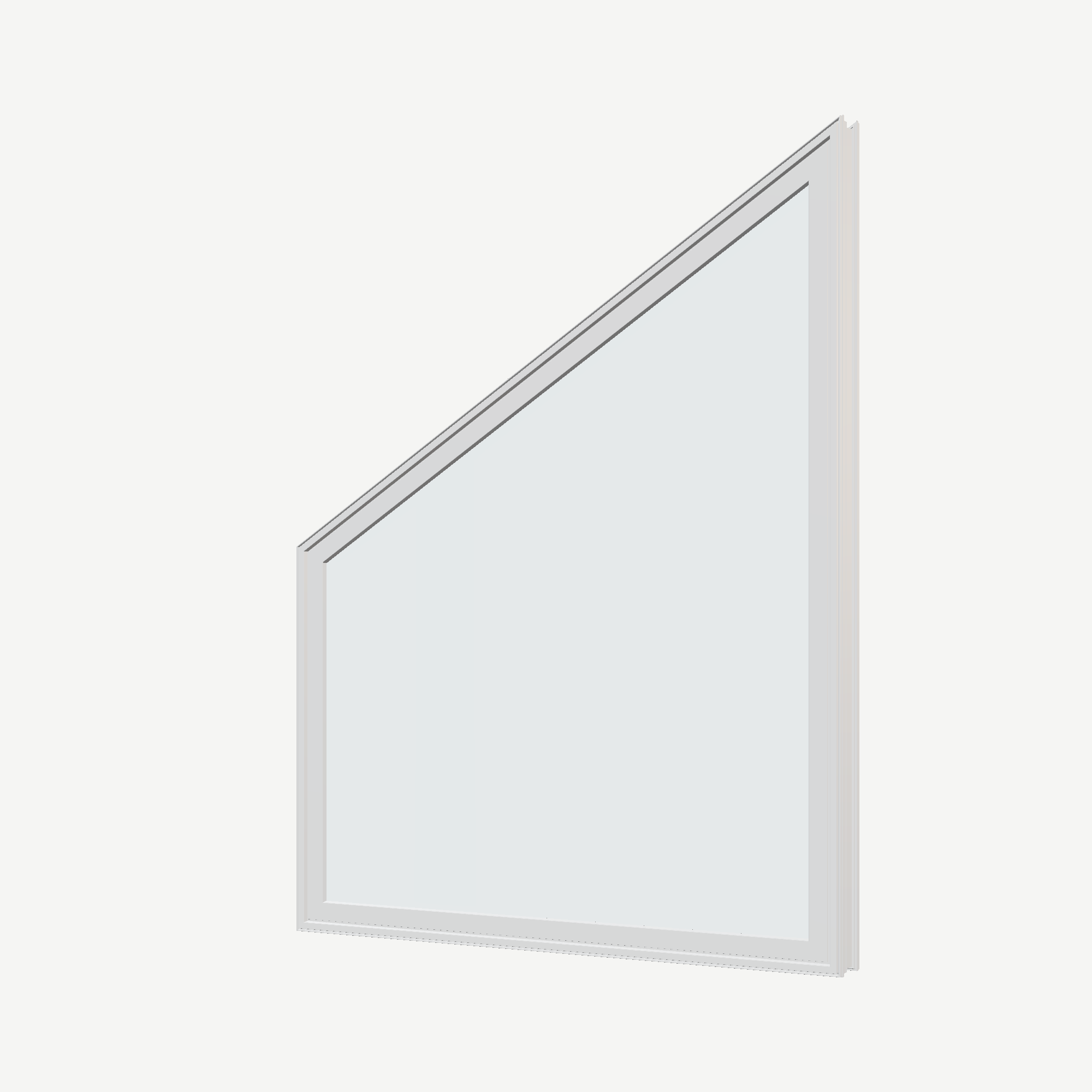 Angled exterior view of the 36 × 48 inch trapezoid (left), white exterior / white interior, without nailing flange