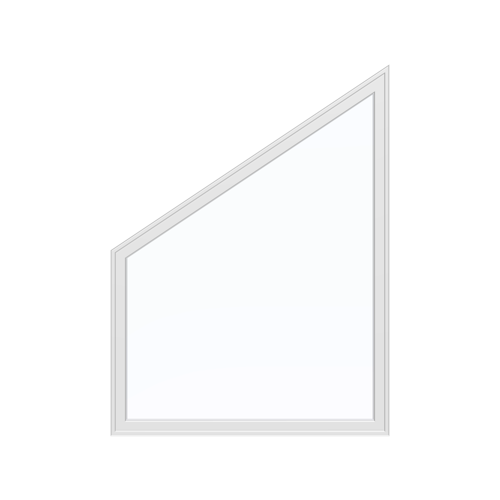 Straight exterior view of the 36 × 48 inch trapezoid (left), white exterior / white interior, without nailing flange