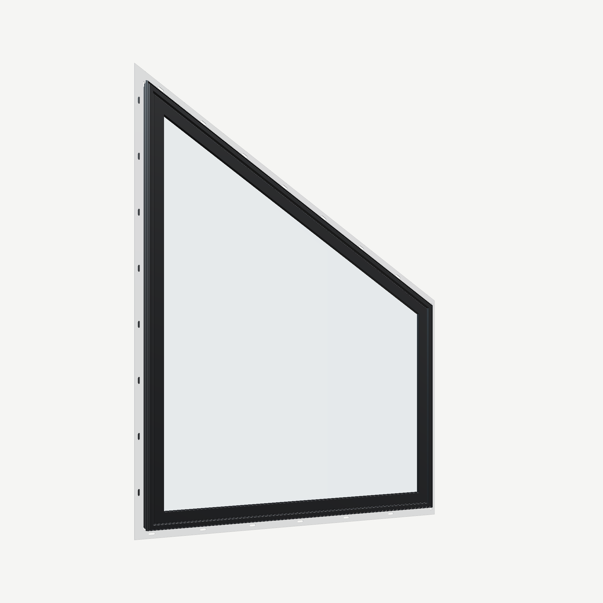 Opposite exterior angle of the 36 × 48 inch trapezoid (right), black exterior / black interior, with nailing flange
