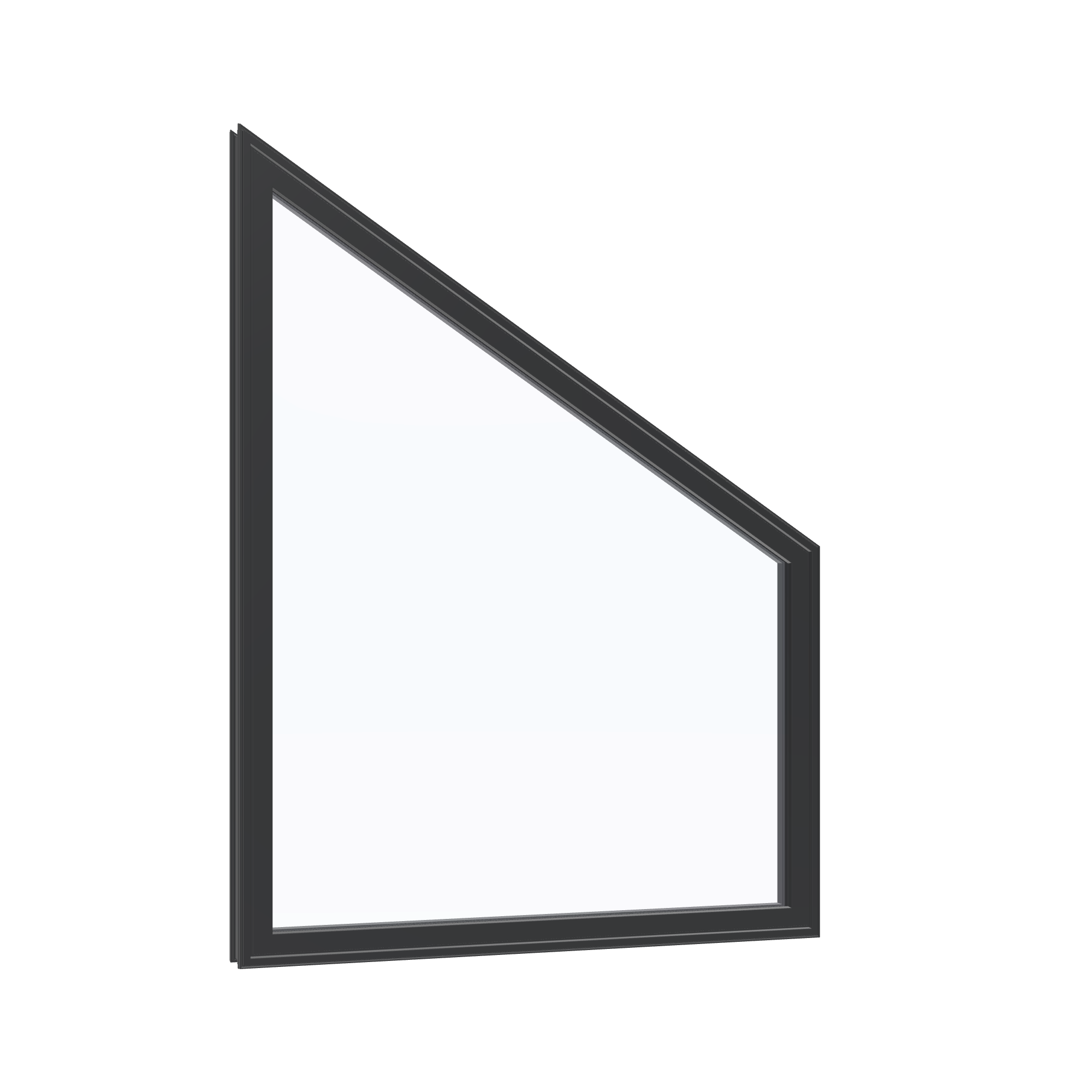 Opposite exterior angle of the 36 × 48 inch trapezoid (right), black exterior / black interior, without nailing flange