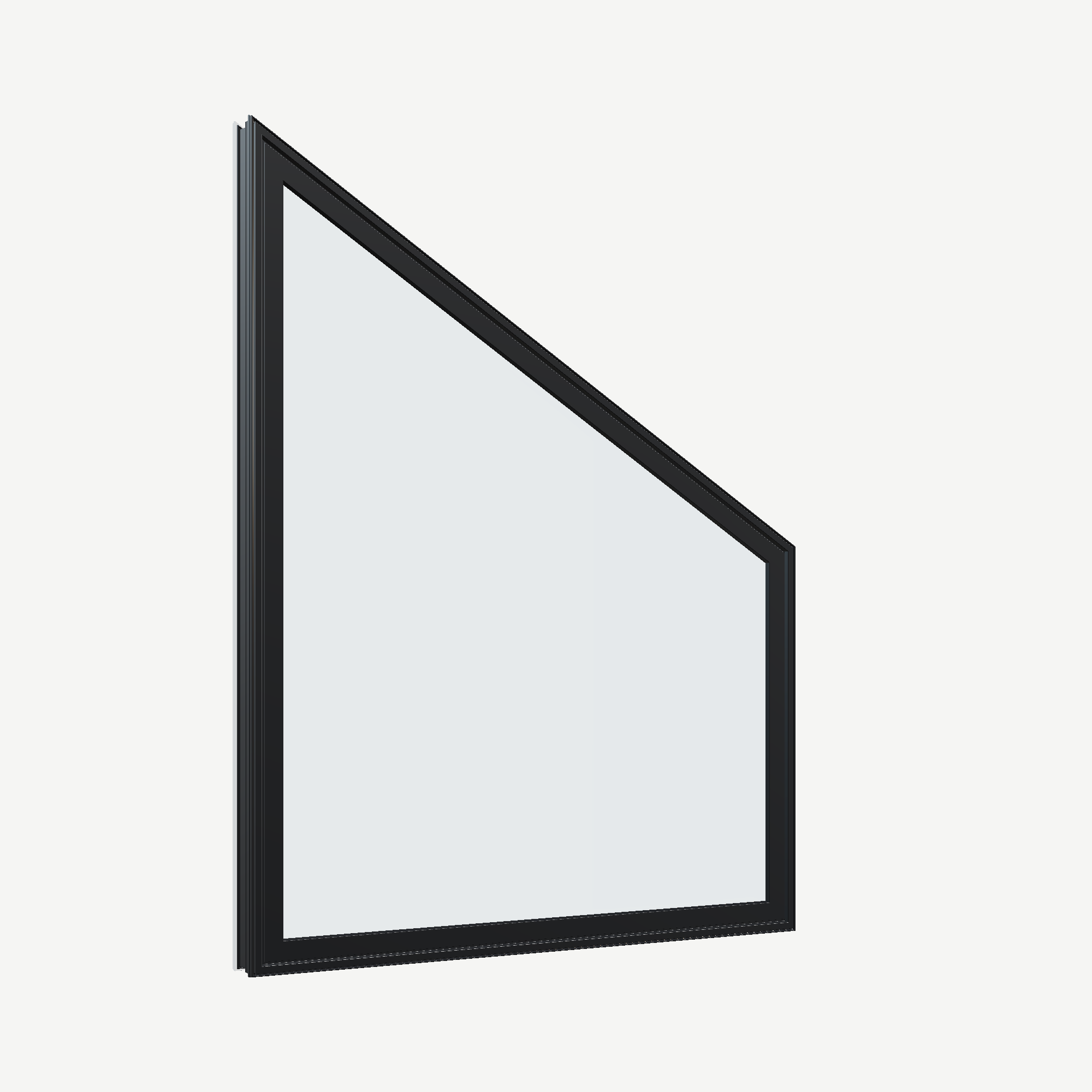 Opposite exterior angle of the 36 × 48 inch trapezoid (right), black exterior / white interior, without nailing flange