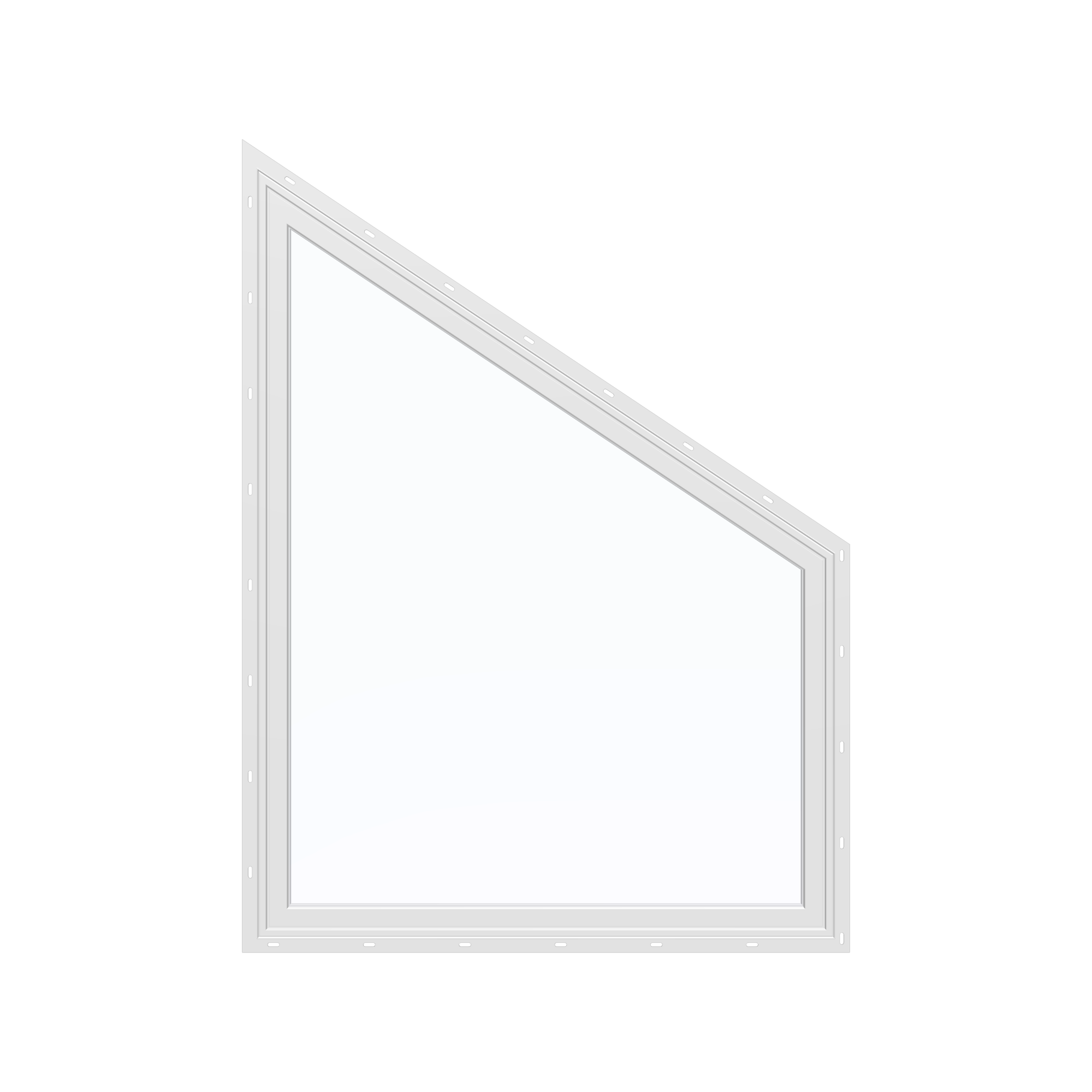 Straight exterior view of the 36 × 48 inch trapezoid (right), white exterior / white interior, with nailing flange