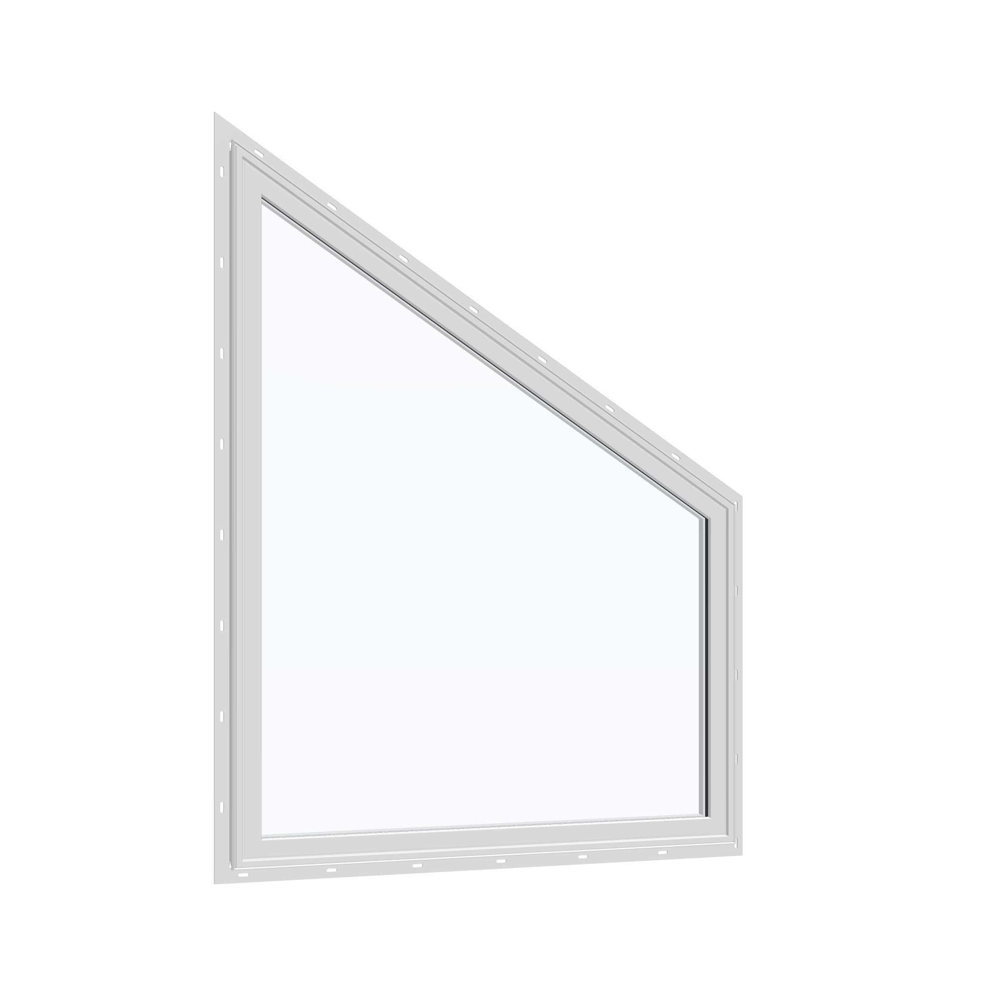 Opposite exterior angle of the 36 × 48 inch trapezoid (right), white exterior / white interior, with nailing flange