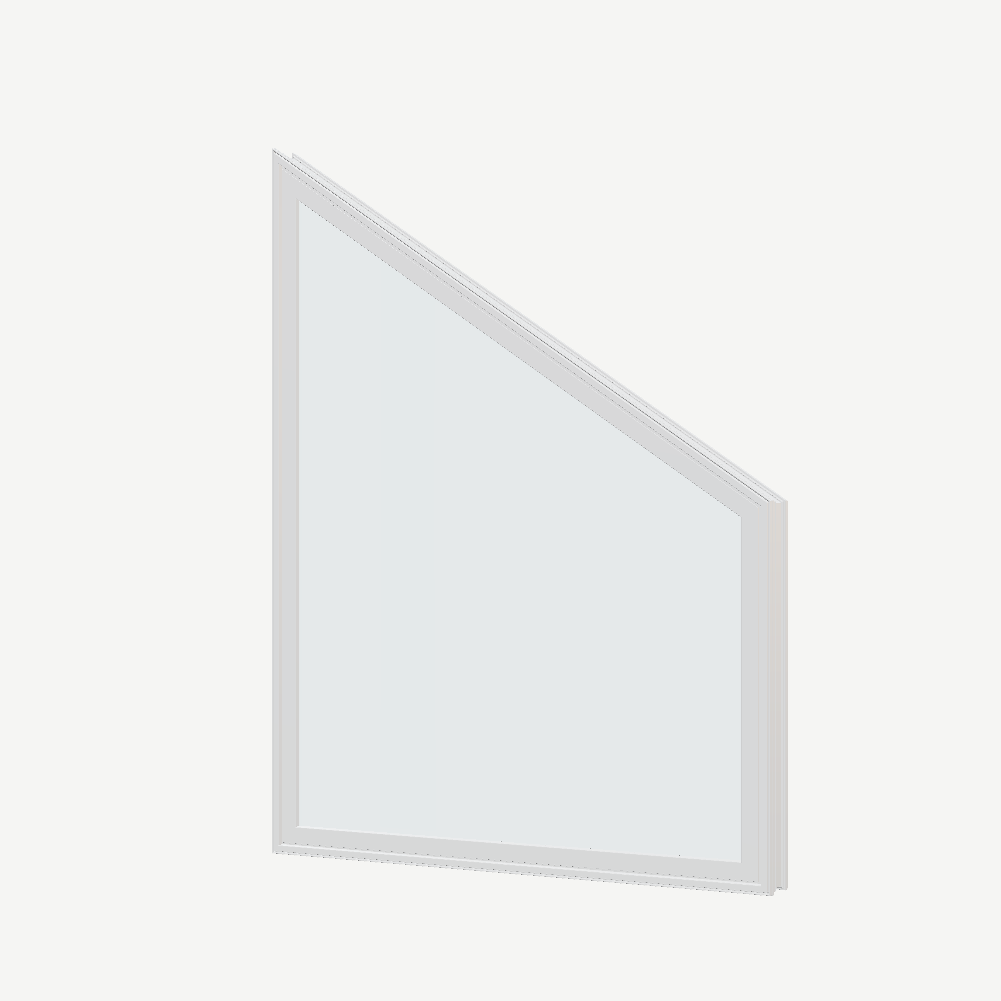 Angled exterior view of the 36 × 48 inch trapezoid (right), white exterior / white interior, without nailing flange