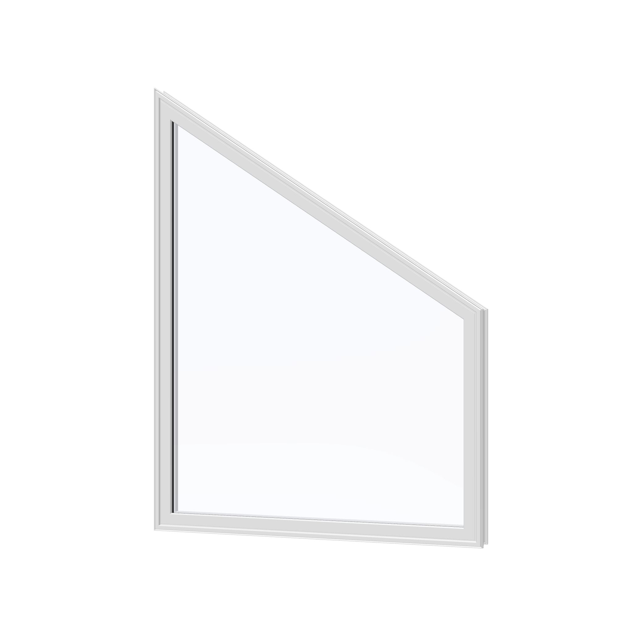 Angled exterior view of the 36 × 48 inch trapezoid (right), white exterior / white interior, without nailing flange