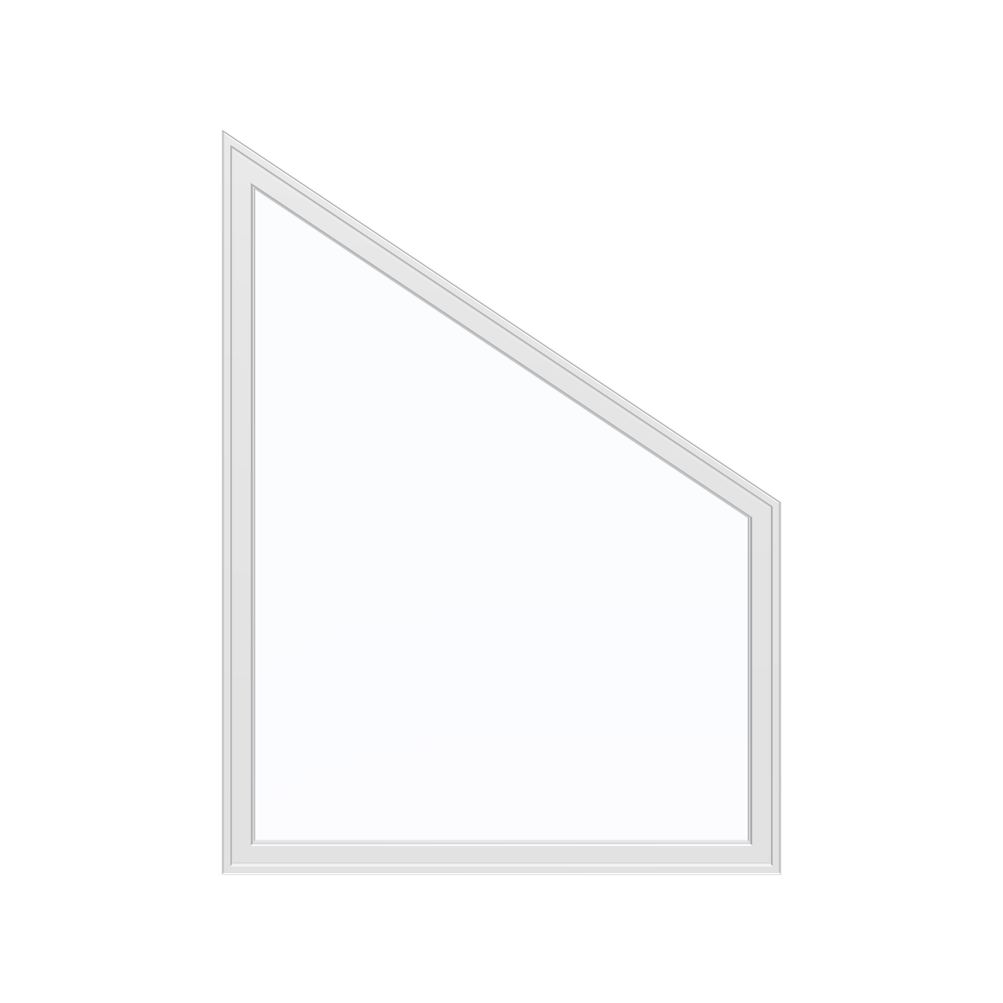 Straight exterior view of the 36 × 48 inch trapezoid (right), white exterior / white interior, without nailing flange