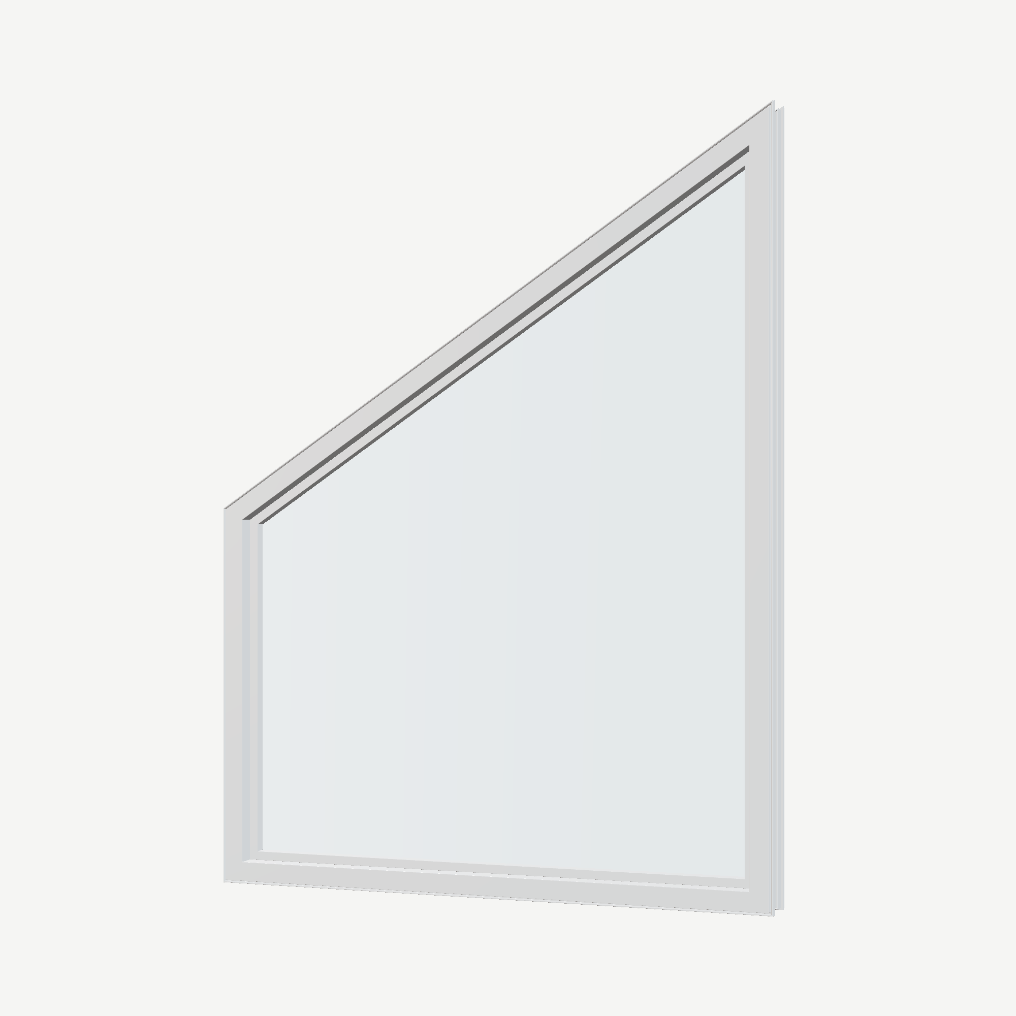 Angled interior view of the 36 × 48 inch trapezoid (right), white exterior / white interior, without nailing flange