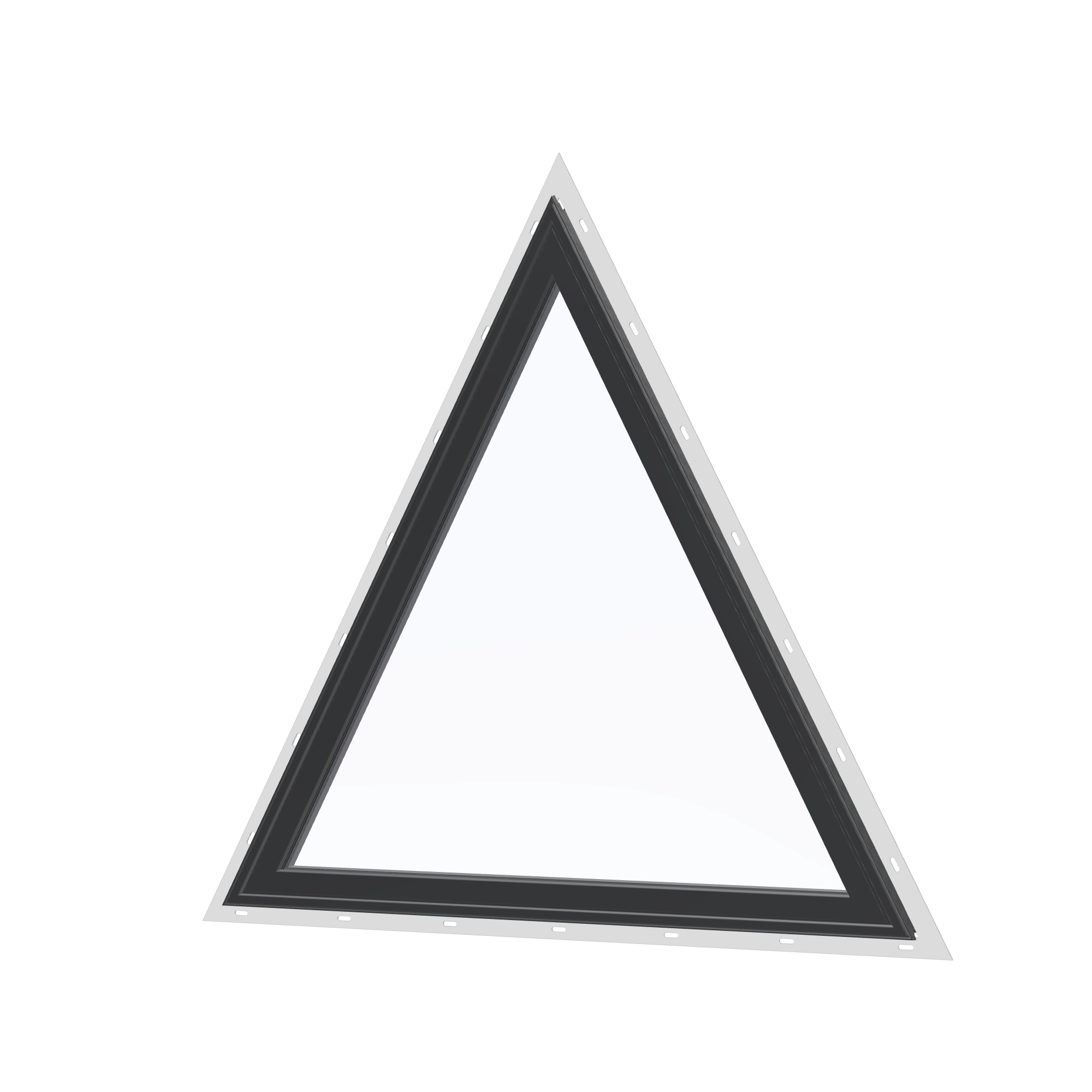 Angled exterior view of the 36 × 36 inch triangle, black exterior / black interior, with nailing flange