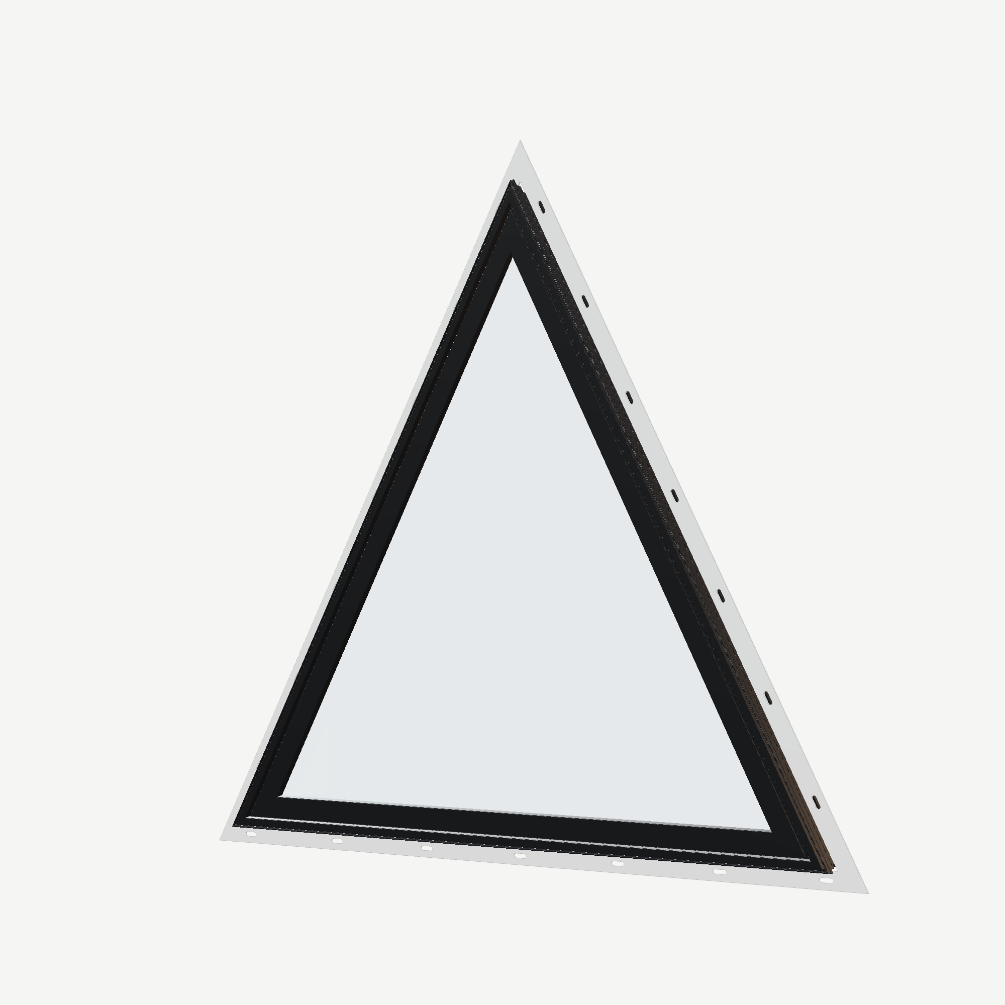 Angled exterior view of the 36 × 36 inch triangle, black exterior / black interior, with nailing flange