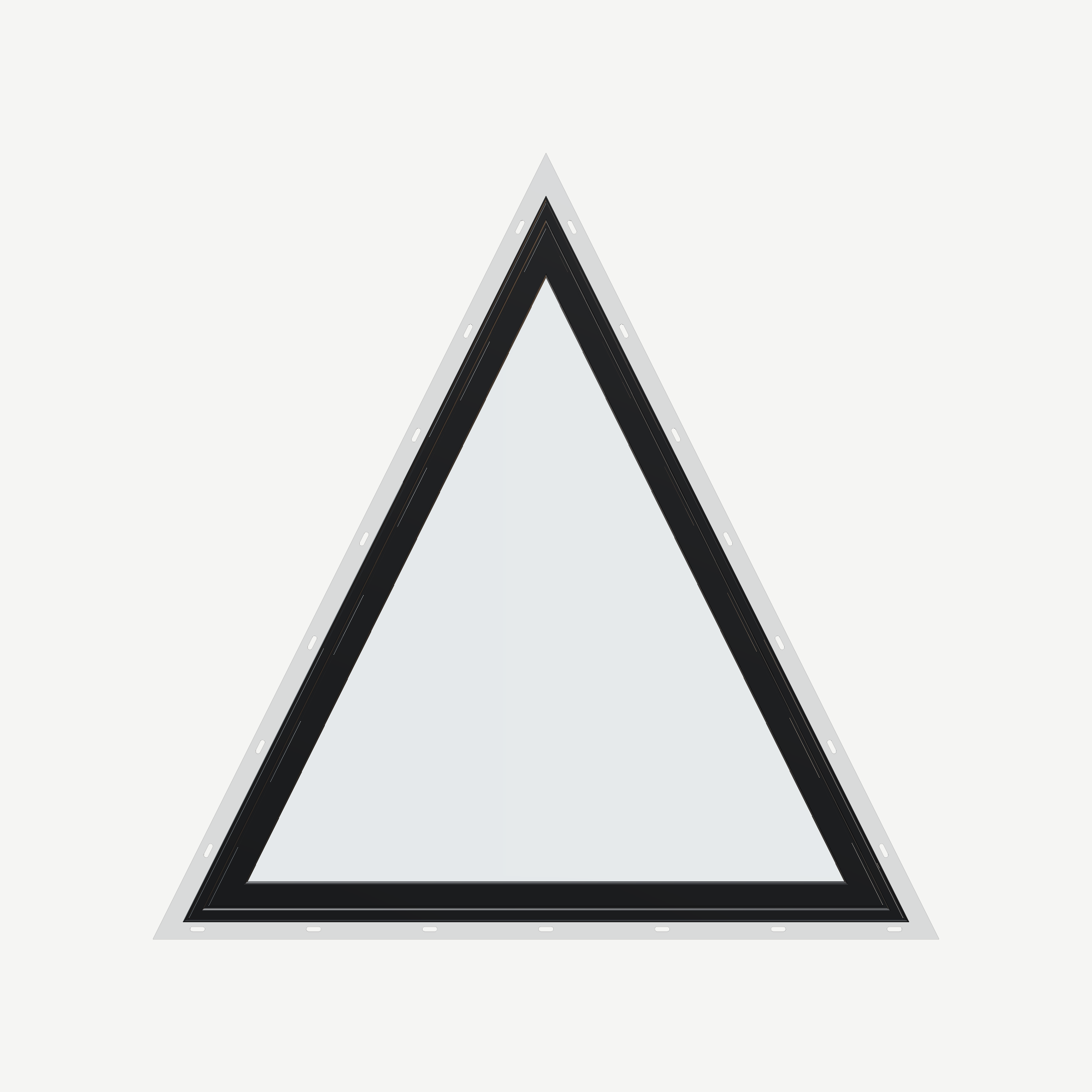 Straight exterior view of the 36 × 36 inch triangle, black exterior / black interior, with nailing flange