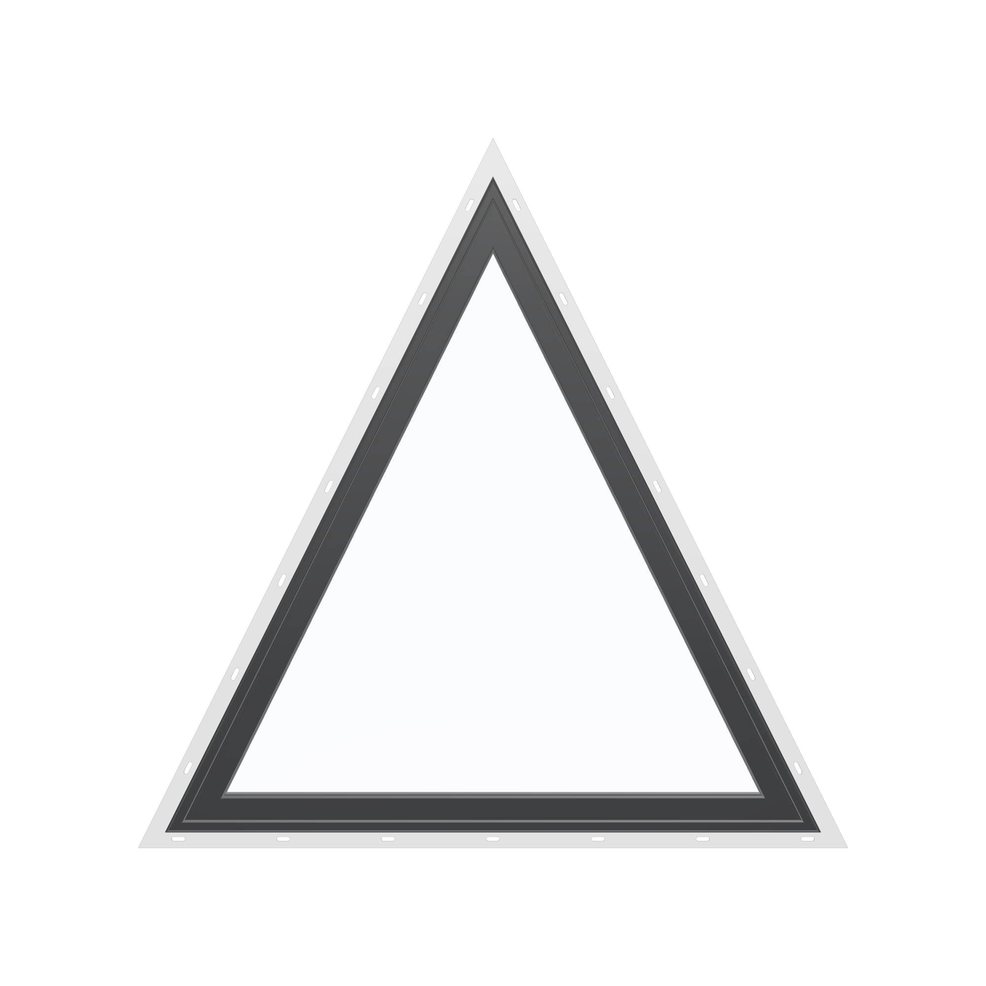 Straight exterior view of the 36 × 36 inch triangle, black exterior / black interior, with nailing flange