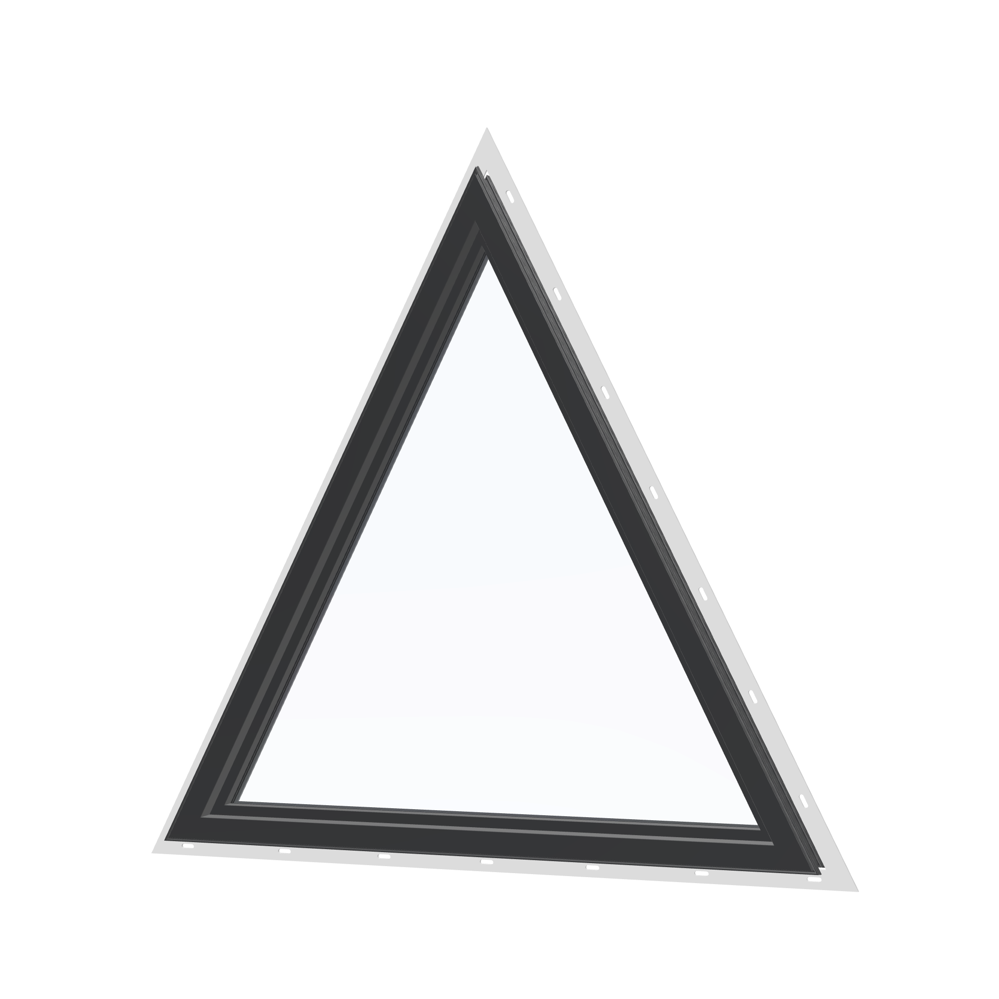 Angled interior view of the 36 × 36 inch triangle, black exterior / black interior, with nailing flange