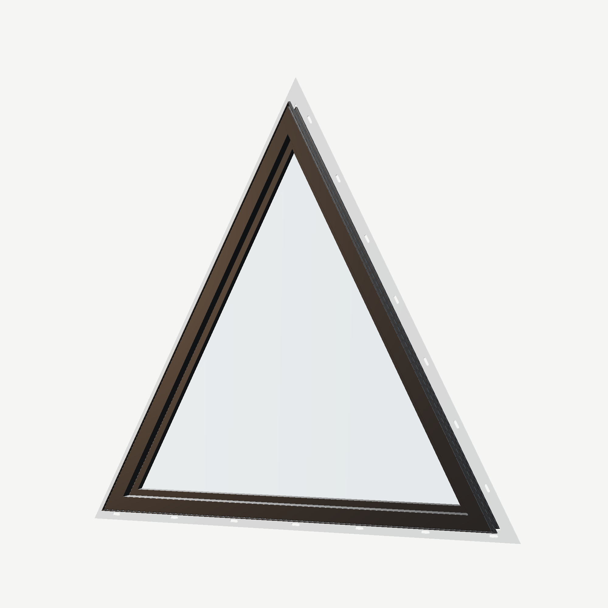 Angled interior view of the 36 × 36 inch triangle, black exterior / black interior, with nailing flange