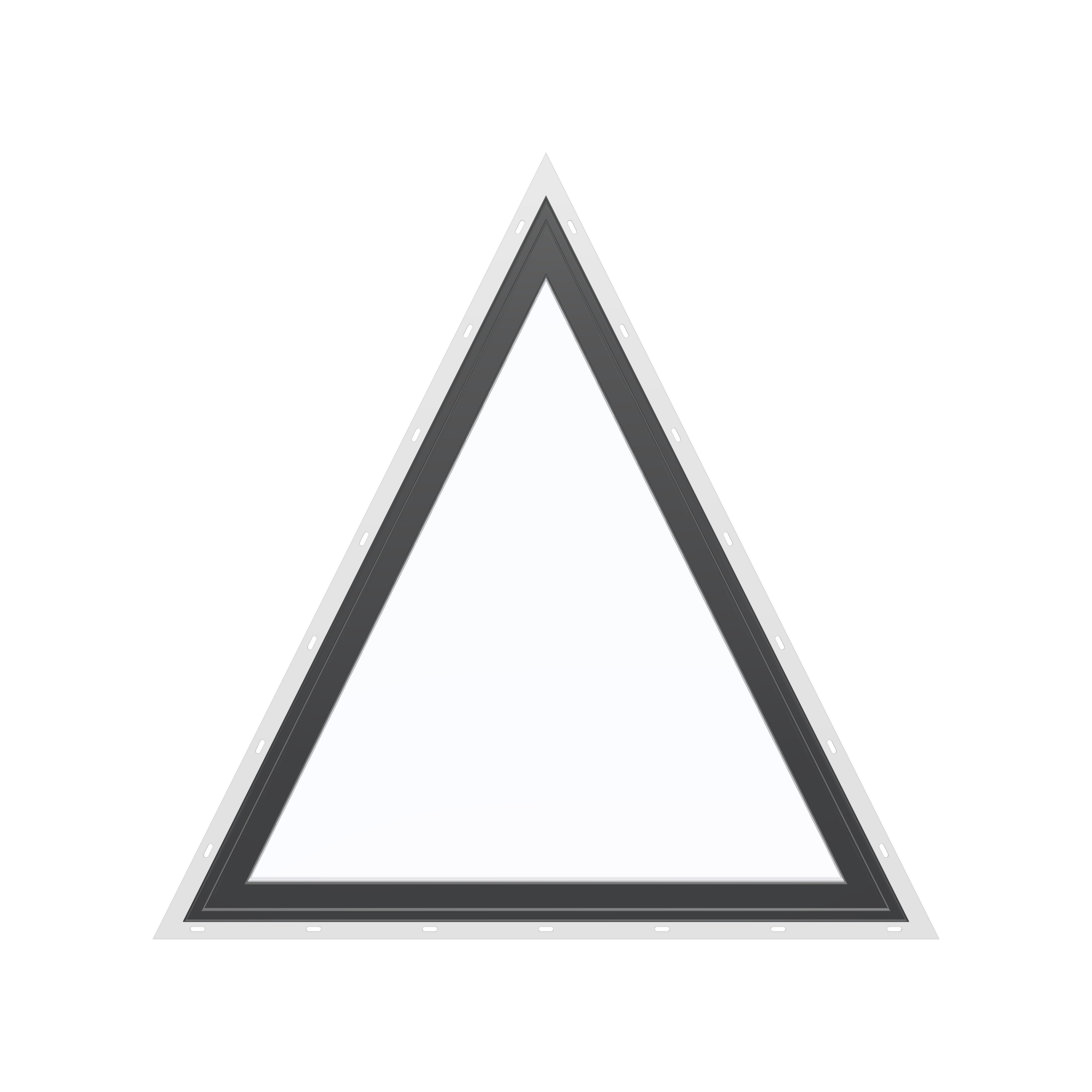 Straight exterior view of the 36 × 36 inch triangle, black exterior / white interior, with nailing flange
