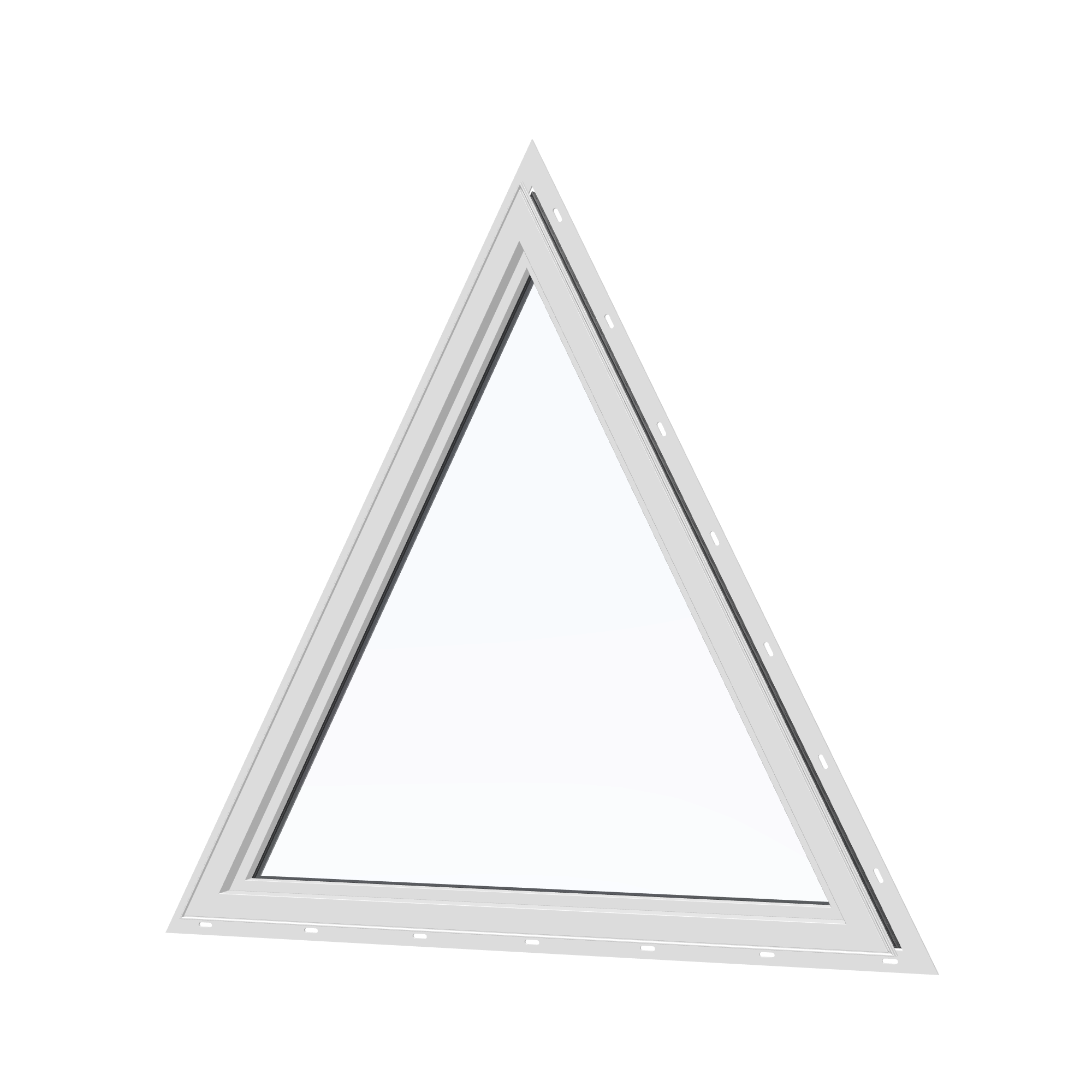 Angled interior view of the 36 × 36 inch triangle, black exterior / white interior, with nailing flange