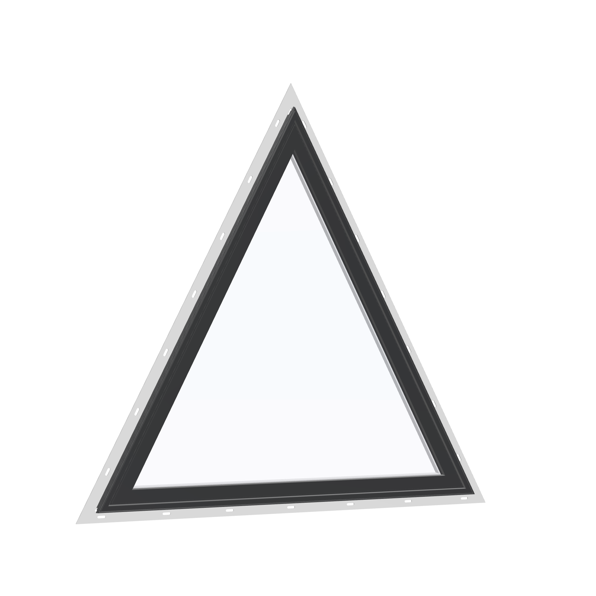 Opposite exterior angle of the 36 × 36 inch triangle, black exterior / white interior, with nailing flange