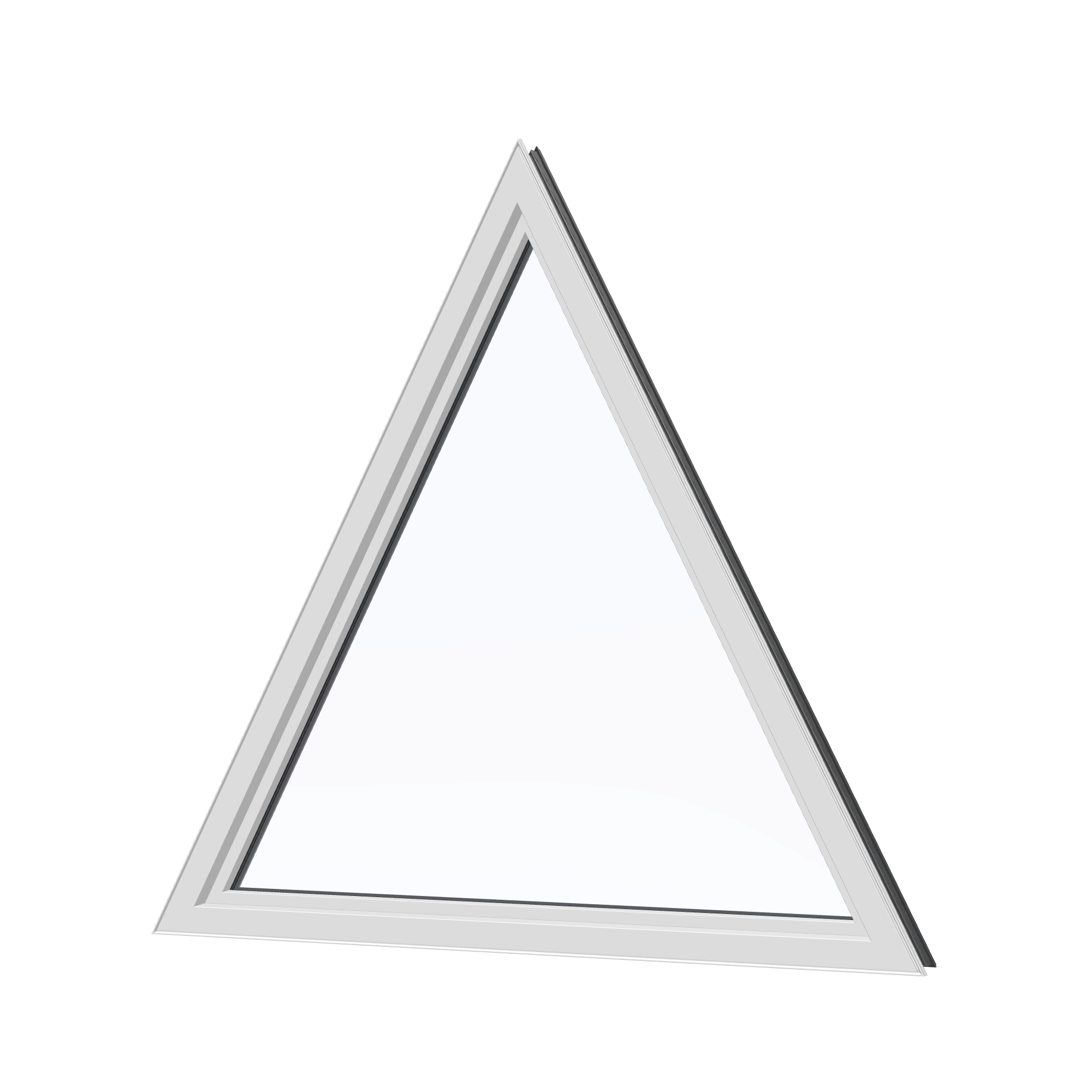 Angled interior view of the 36 × 36 inch triangle, black exterior / white interior, without nailing flange