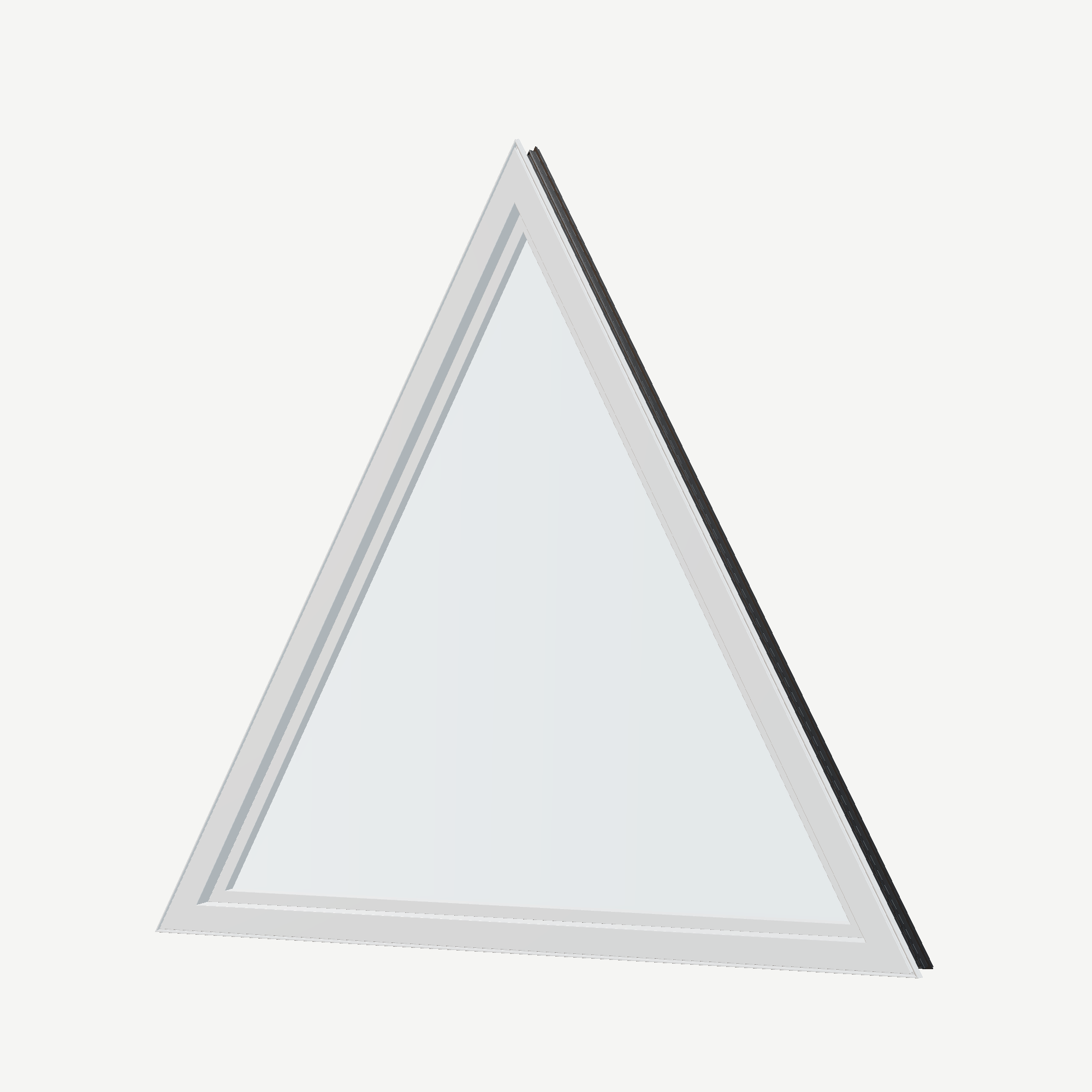 Angled interior view of the 36 × 36 inch triangle, black exterior / white interior, without nailing flange
