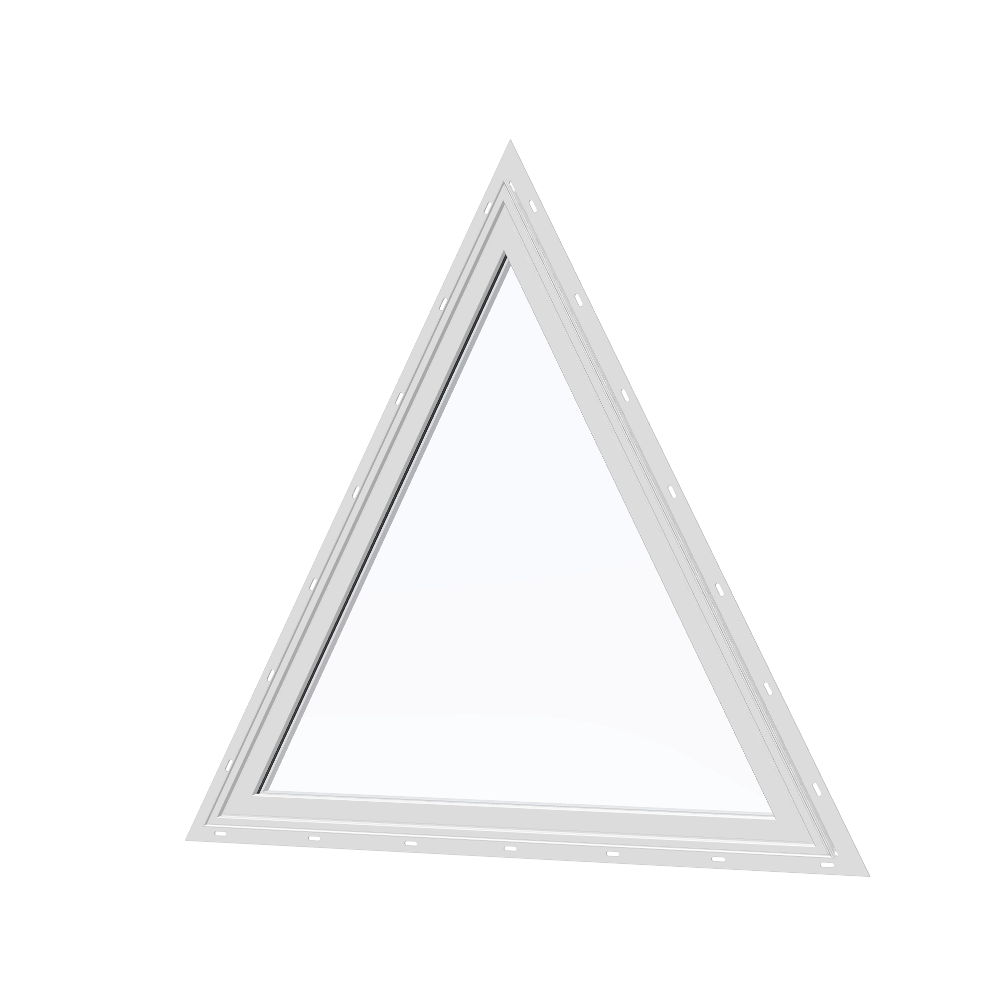 Angled exterior view of the 36 × 36 inch triangle, white exterior / white interior, with nailing flange