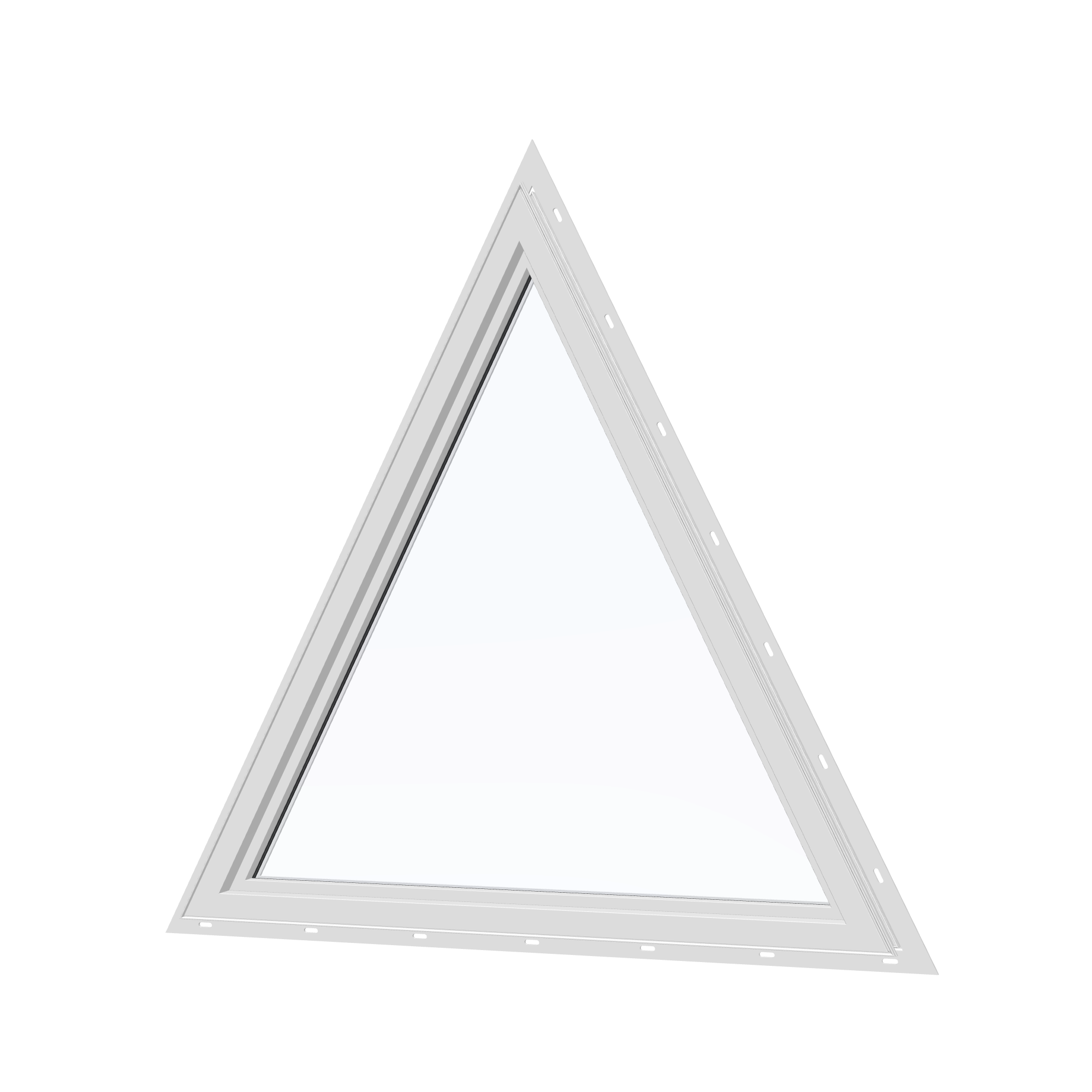 Angled interior view of the 36 × 36 inch triangle, white exterior / white interior, with nailing flange