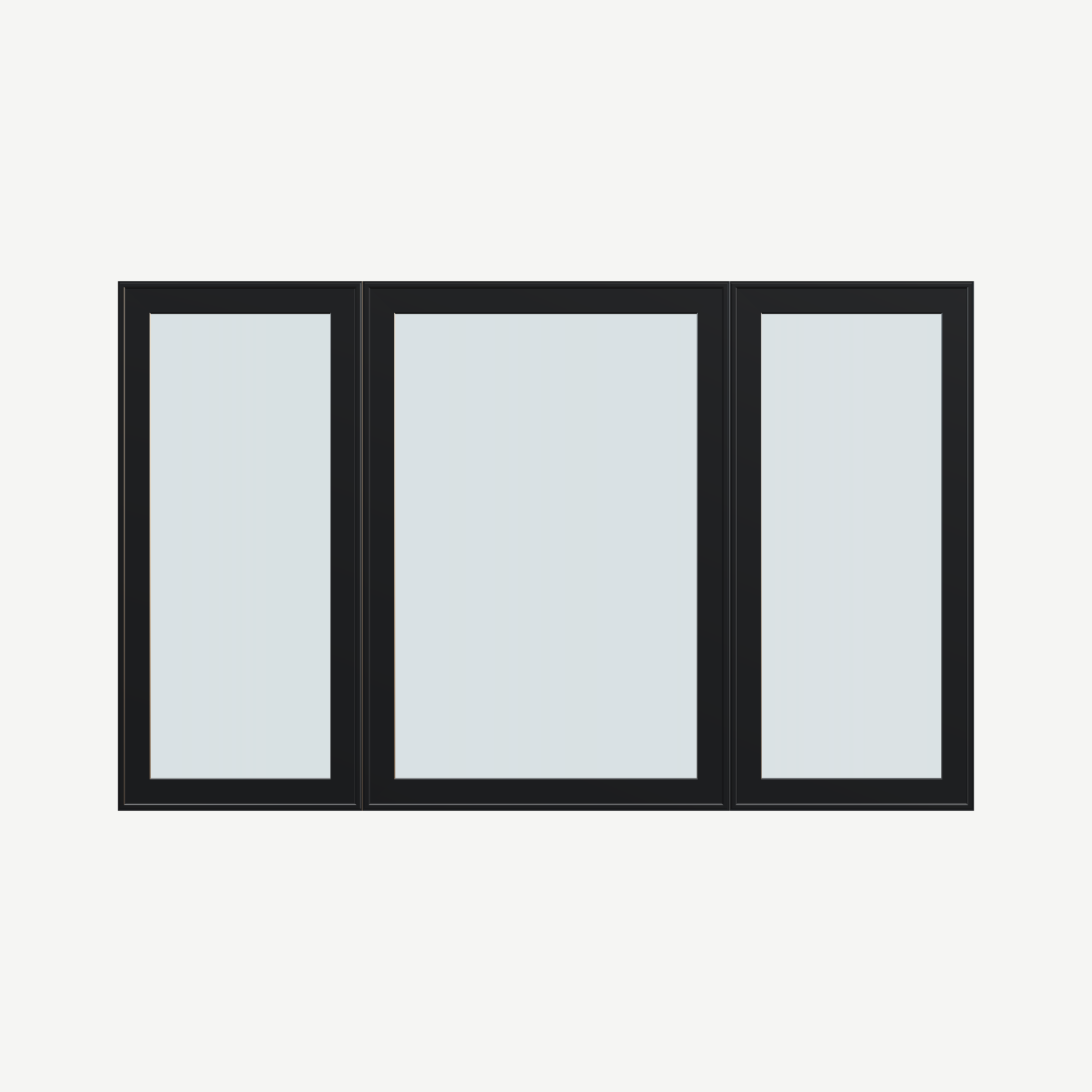 Straight exterior view of the 84 × 52 inch triple casement–fixed combination, black exterior / black interior, without nailing flange