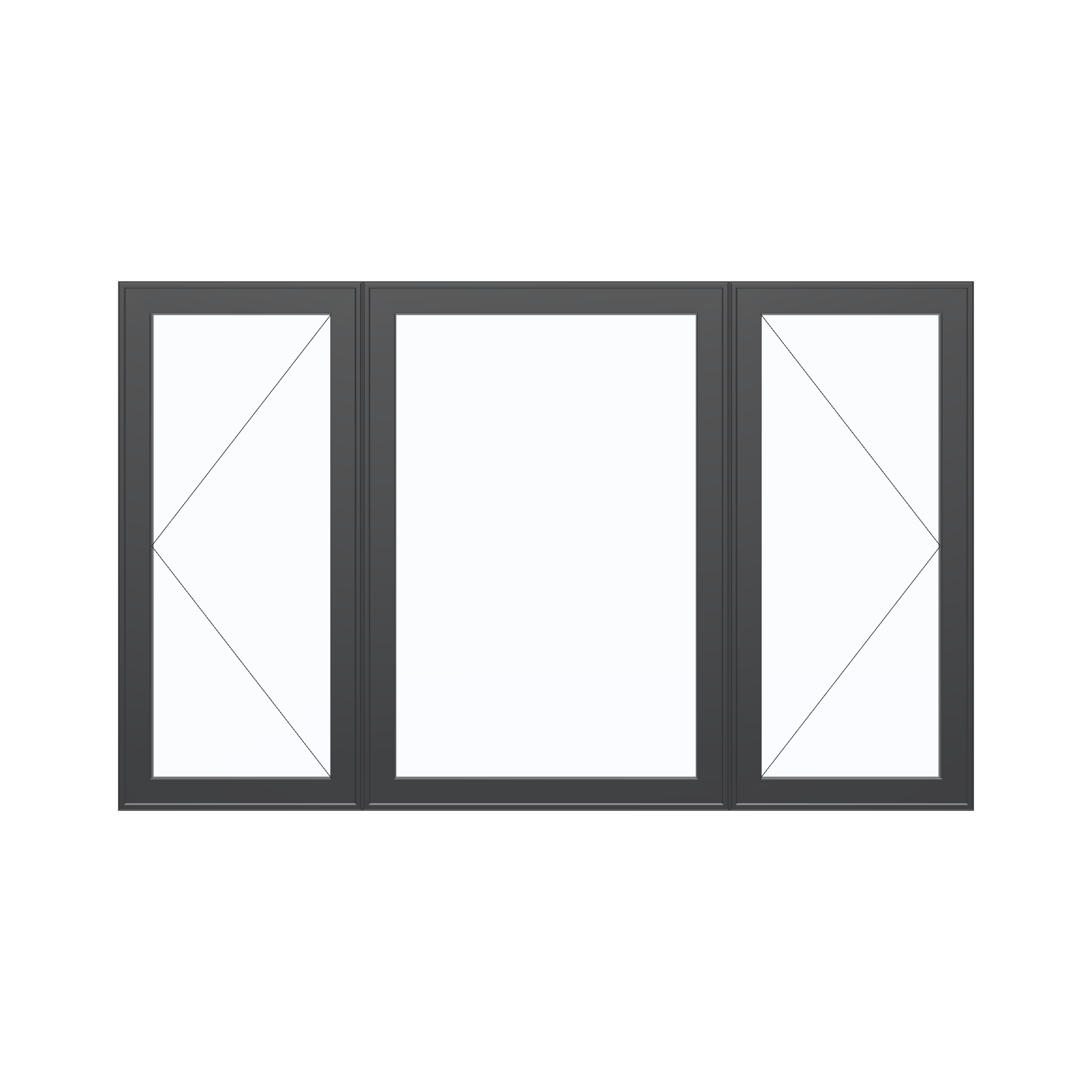 Straight exterior view of the 84 × 52 inch triple casement–fixed combination, black exterior / black interior, without nailing flange