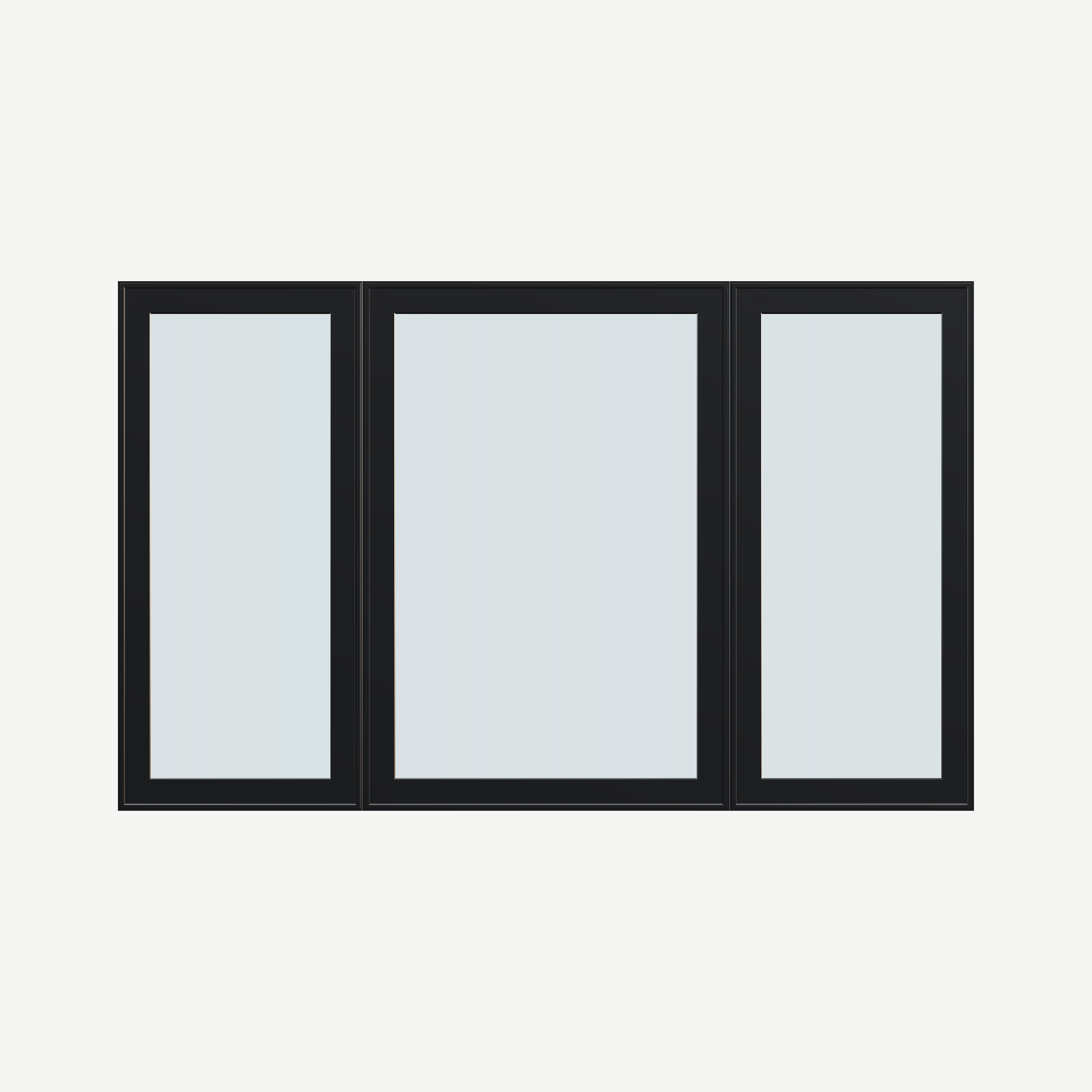 Straight exterior view of the 84 × 52 inch triple casement–fixed combination, black exterior / white interior, without nailing flange