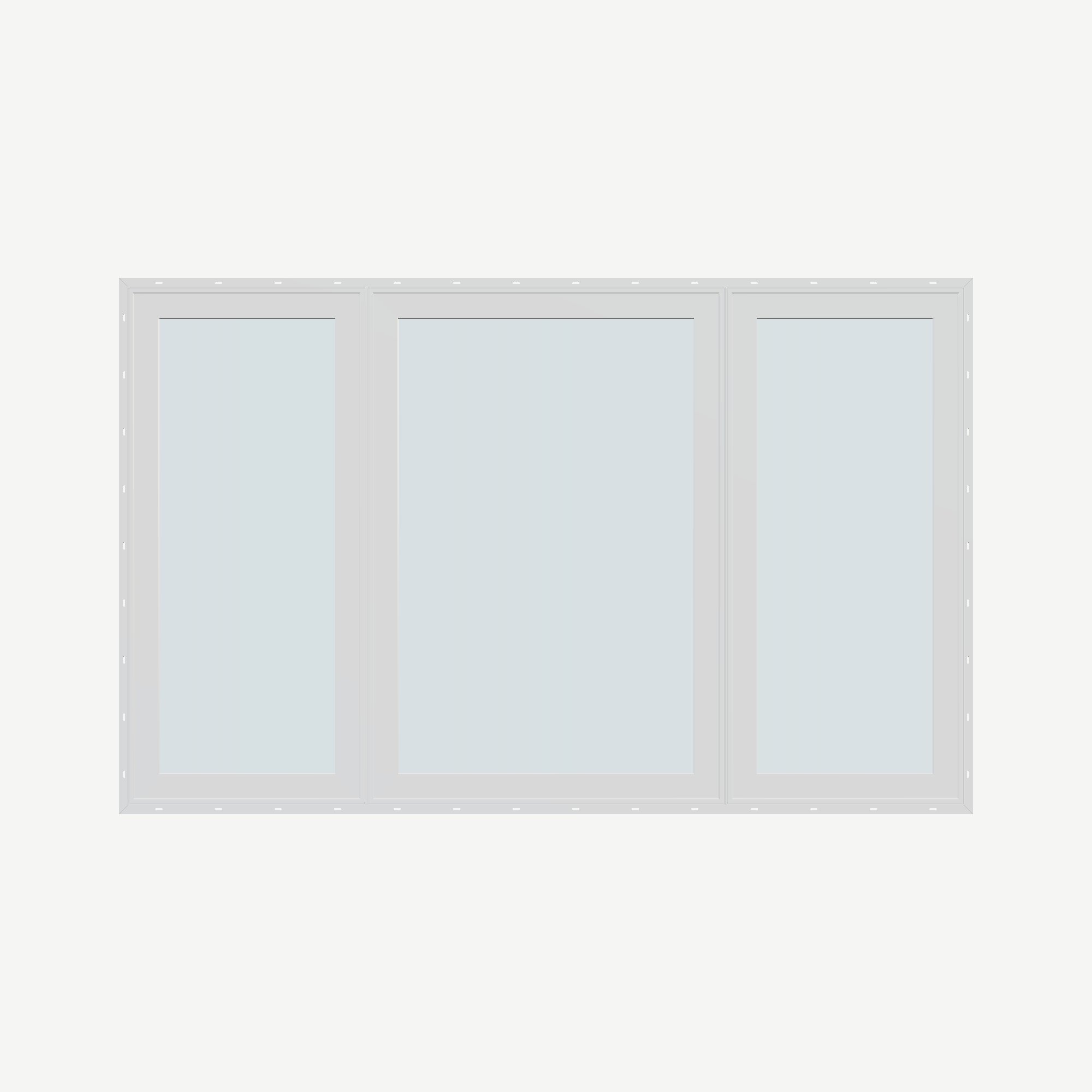 Straight exterior view of the 84 × 52 inch triple casement–fixed combination, white exterior / white interior, with nailing flange