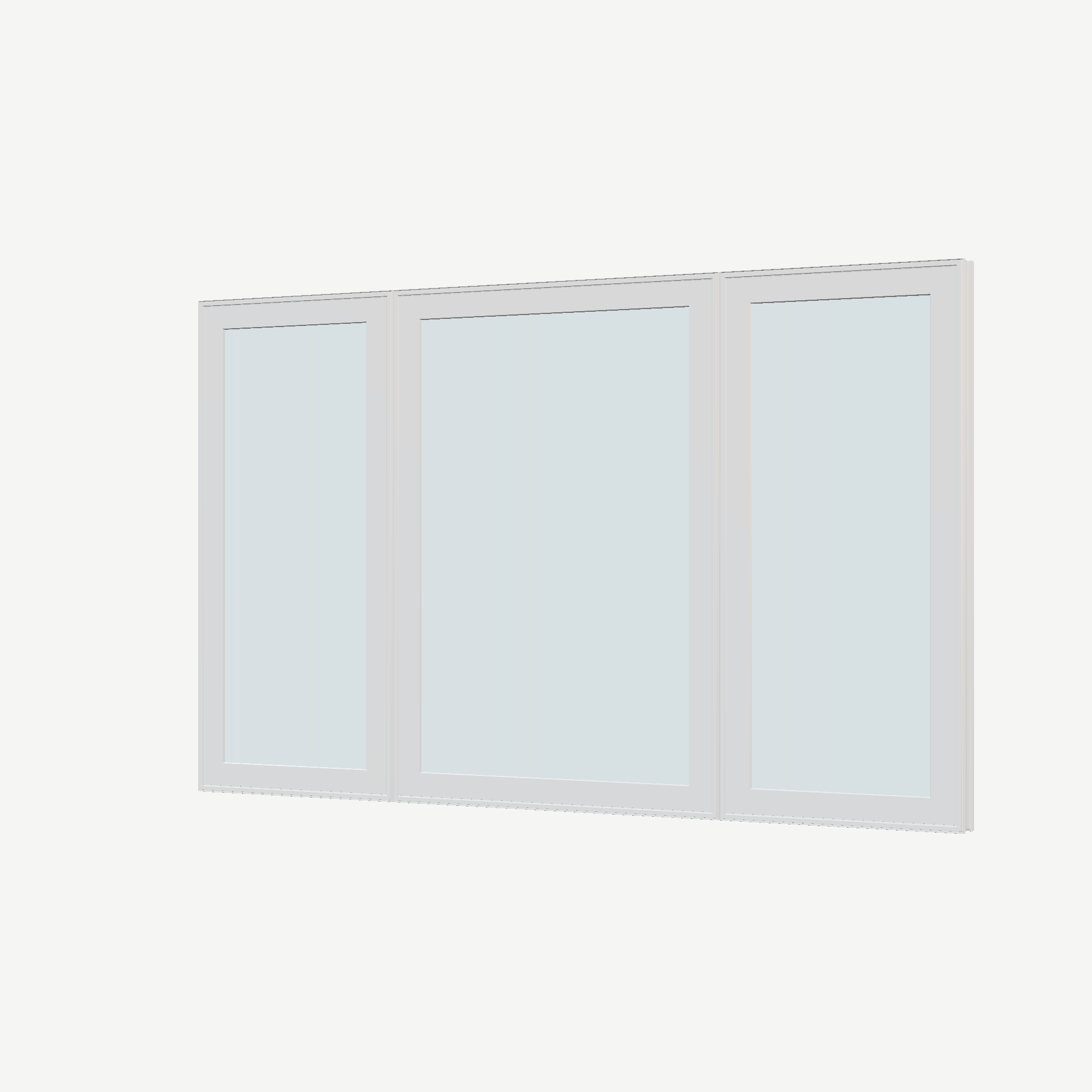Angled exterior view of the 84 × 52 inch triple casement–fixed combination, white exterior / white interior, without nailing flange