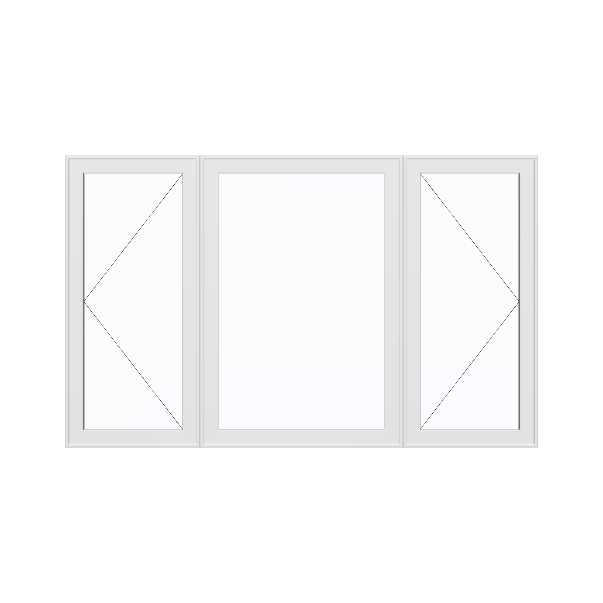 Straight exterior view of the 84 × 52 inch triple casement–fixed combination, white exterior / white interior, without nailing flange