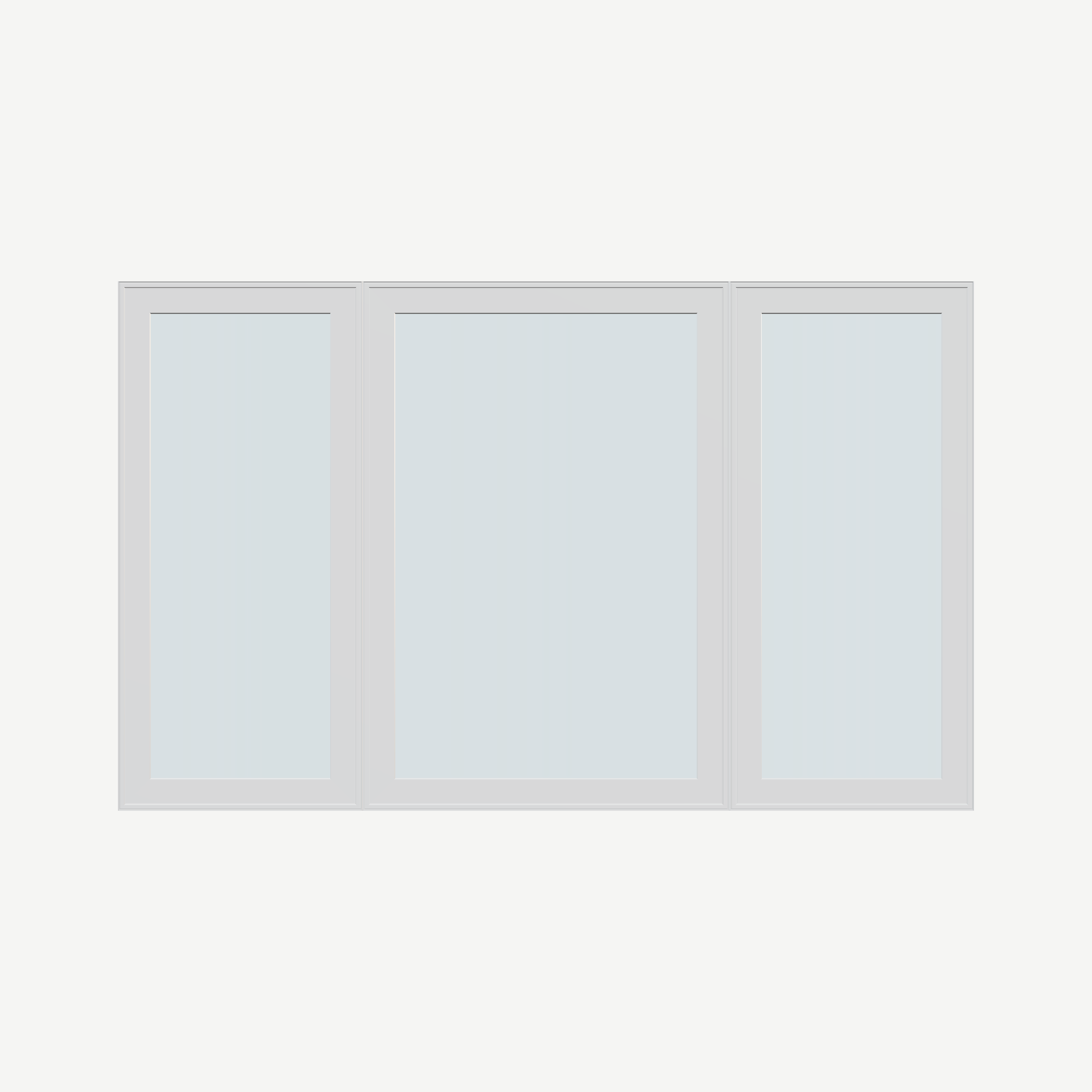 Straight exterior view of the 84 × 52 inch triple casement–fixed combination, white exterior / white interior, without nailing flange