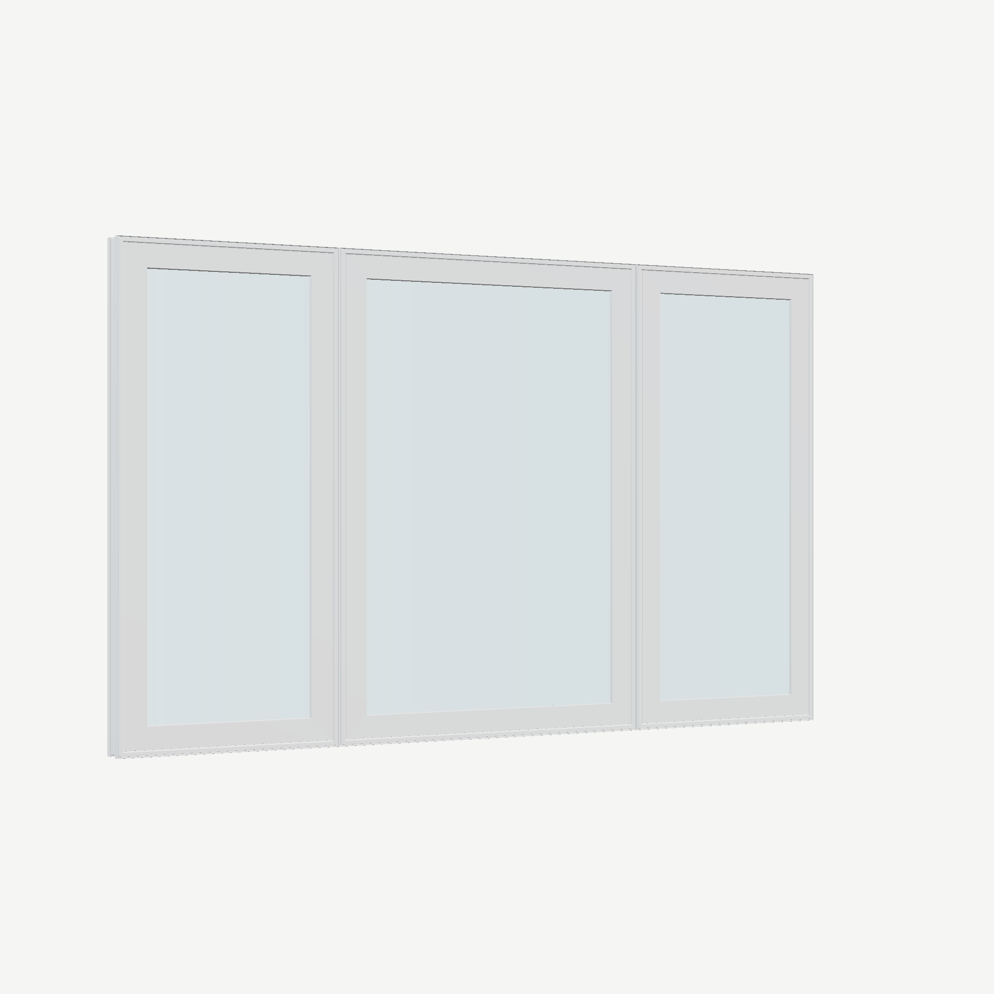 Opposite exterior angle of the 84 × 52 inch triple casement–fixed combination, white exterior / white interior, without nailing flange