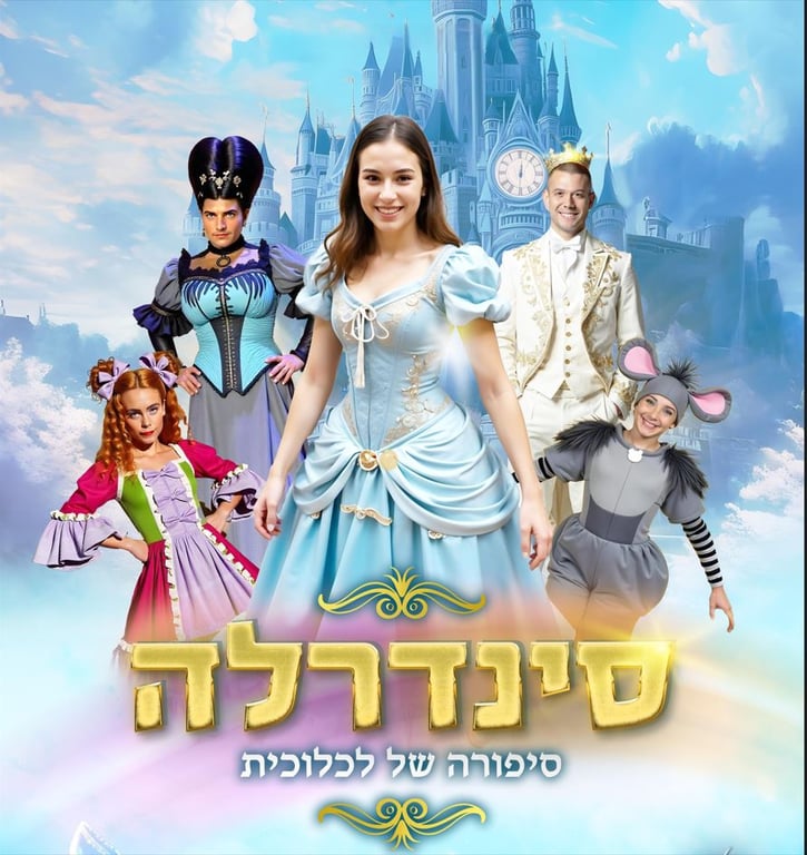 תמונה של שחקני ההצגה ברקע טירה גדולה