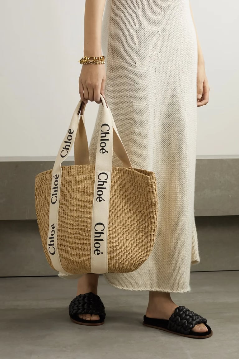 leather-trimmed raffia tote | BountyCanarias