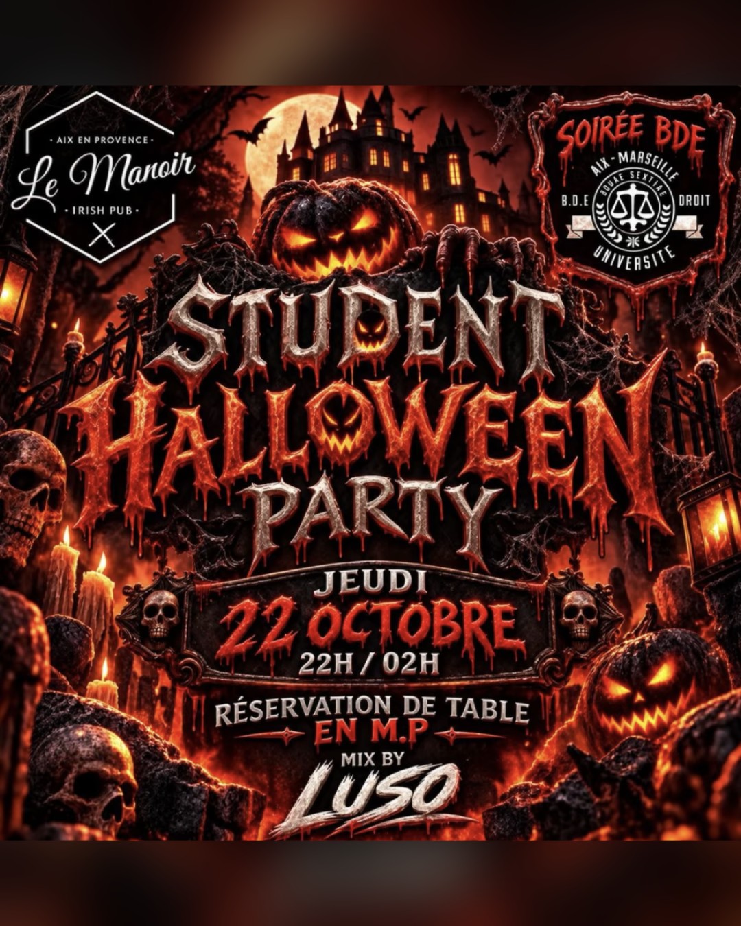Student Halloween Party au Manoir – BDE Droit – DJ LUSO
