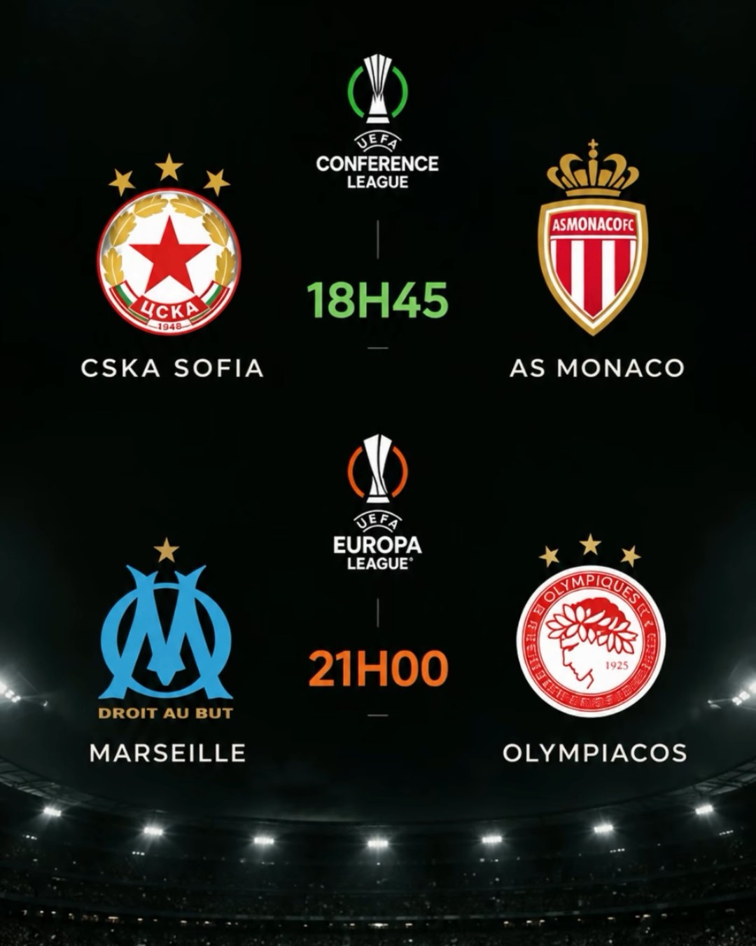 Soirée européenne : CSKA Sofia – Monaco et OM – Olympiakos