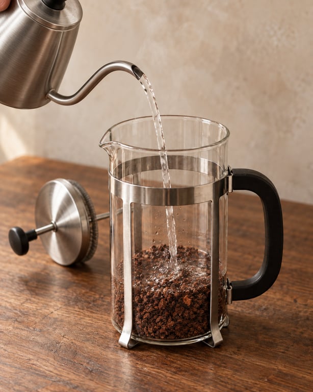 Boiling water being poured over brewing cacao