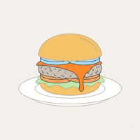 Flache Illustration typischer amerikanischer Gerichte wie Burger und Pommes auf hellem Hintergrund