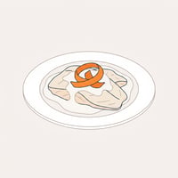 Flache Illustration typischer europäischer Gerichte wie Pasta und Pizza auf hellem Hintergrund
