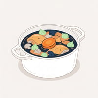 Flache Illustration typischer französischer Gerichte auf hellem Hintergrund